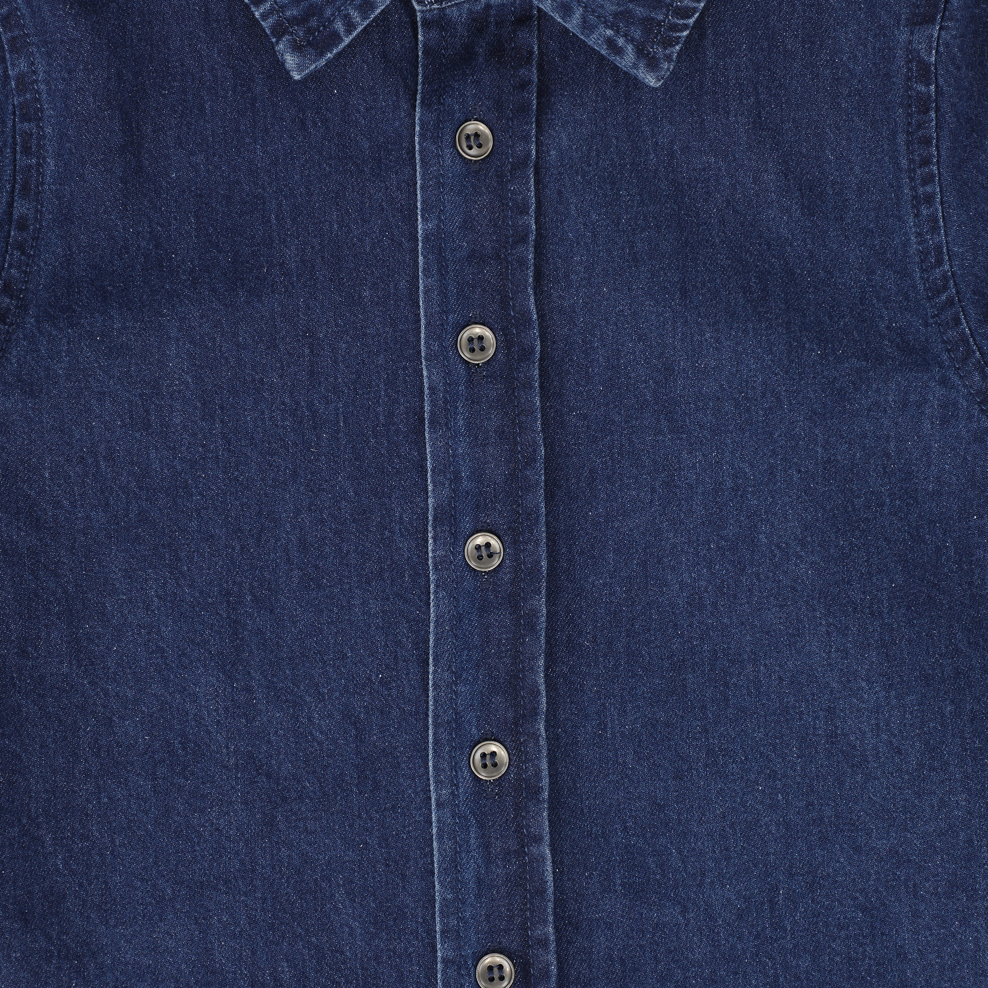 BACE COLLECTION MID BLUE DENIM FRINGED SHIRT [FINAL SALE] - Image 3