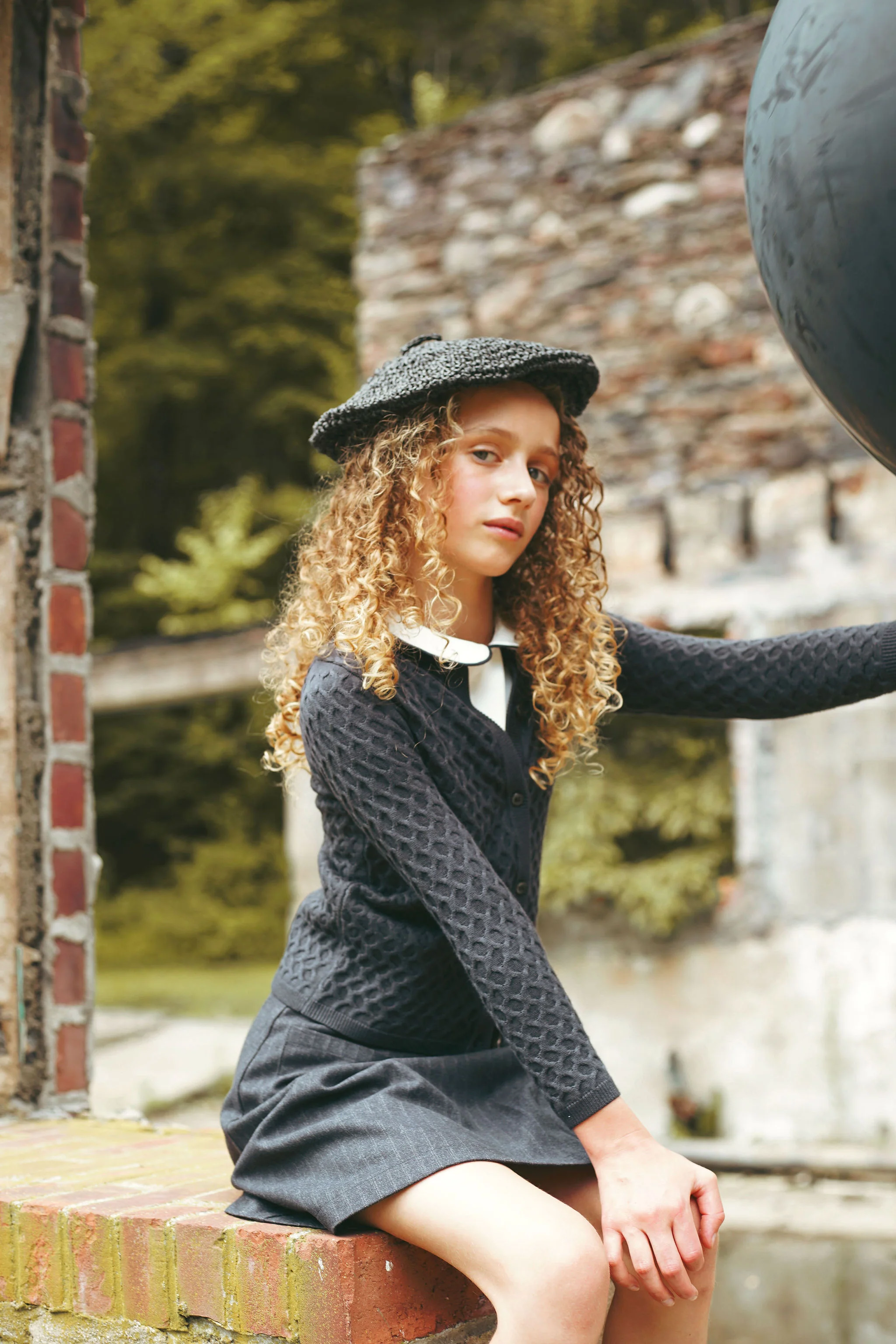 BACE COLLECTION GREY STRIPED BUTTON SKIRT [FINAL SALE] - Image 4