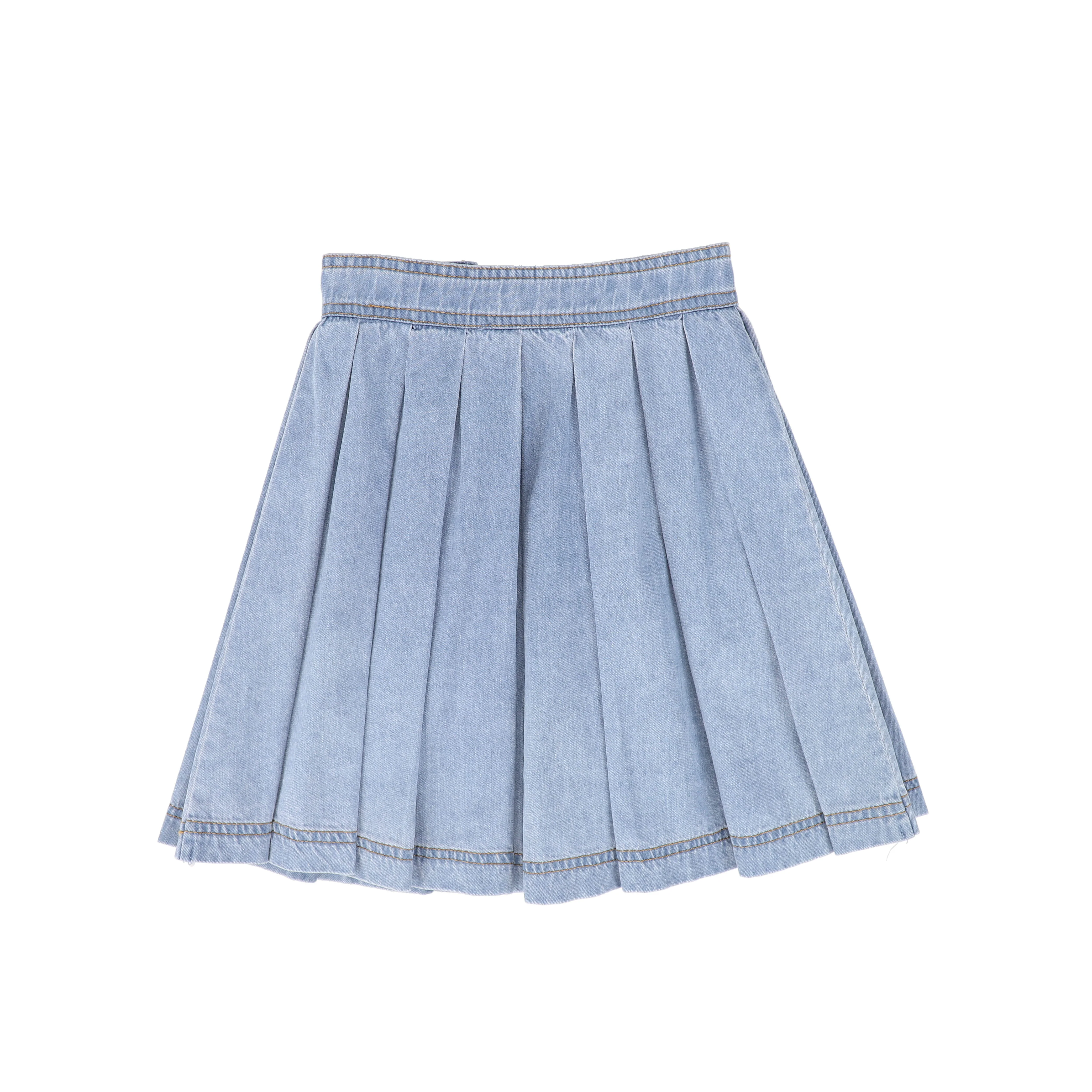 BACE COLLECTION LIGHT BLUE DENIM DOUBLE BUTTON PLEAT SKIRT [FINAL SALE] - Image 2