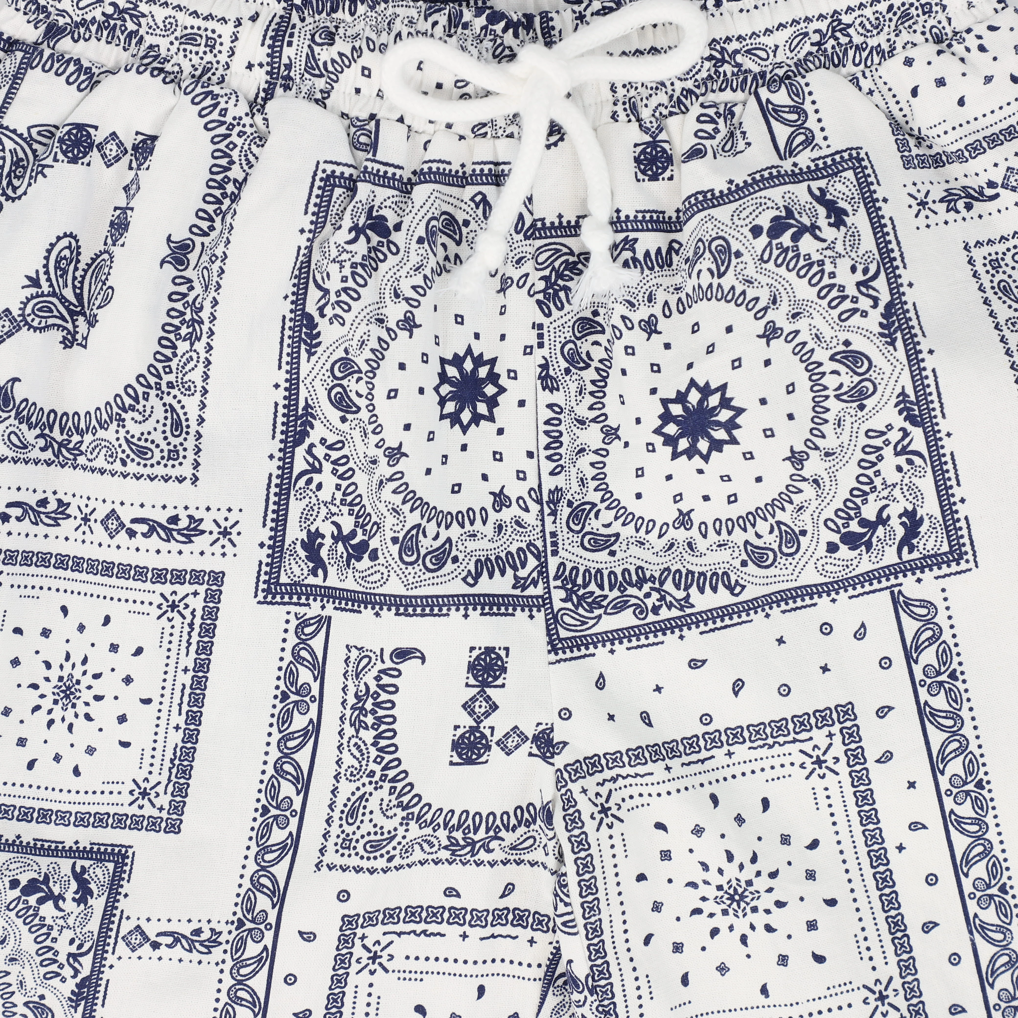 BACE COLLECTION NAVY PAISELY HANDKERCHIEF PRINT SHORTS [FINAL SALE] - Image 3