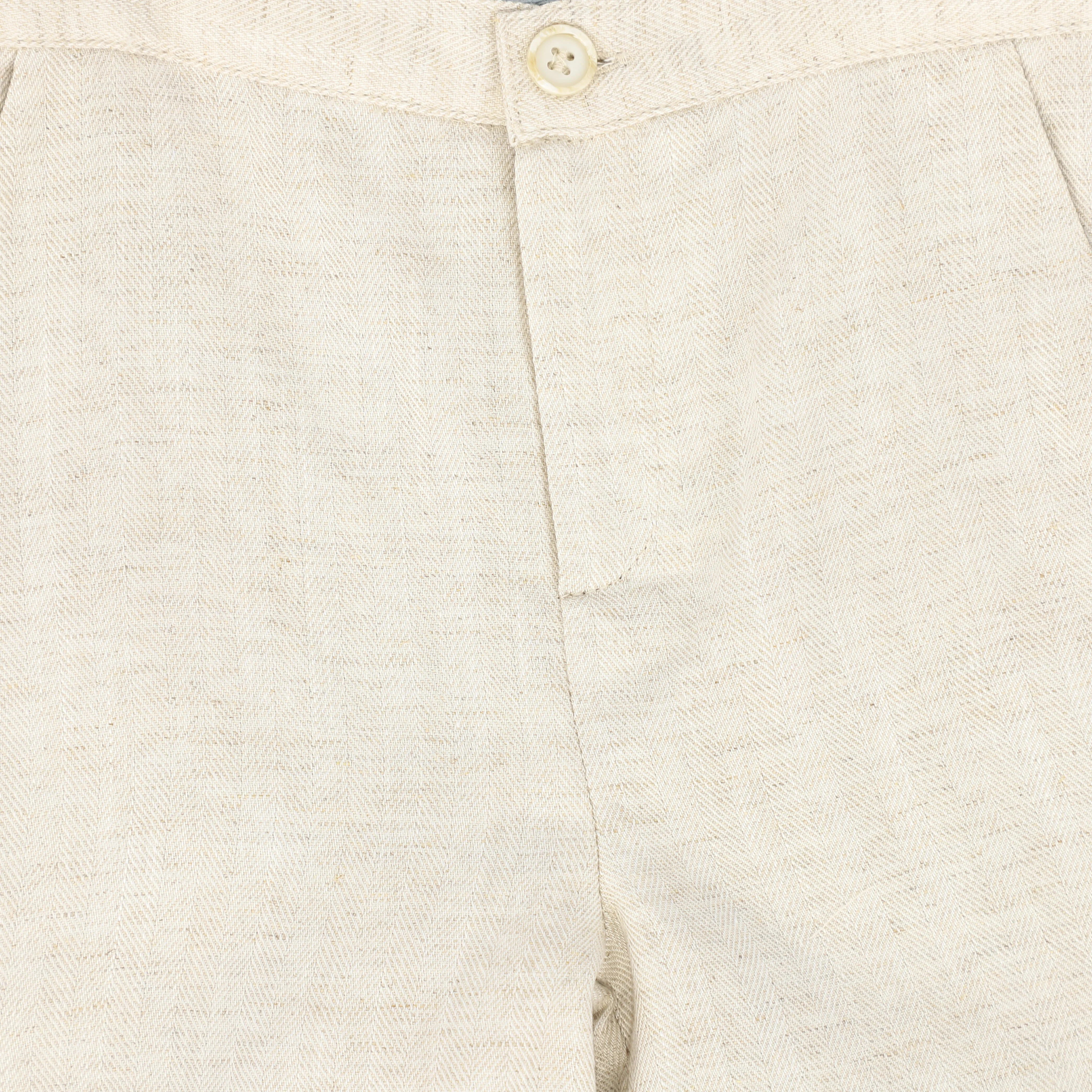 BACE COLLECTION BEIGE LINEN HERRINGBONE SUSPENDER SHORTS [FINAL SALE] - Image 3