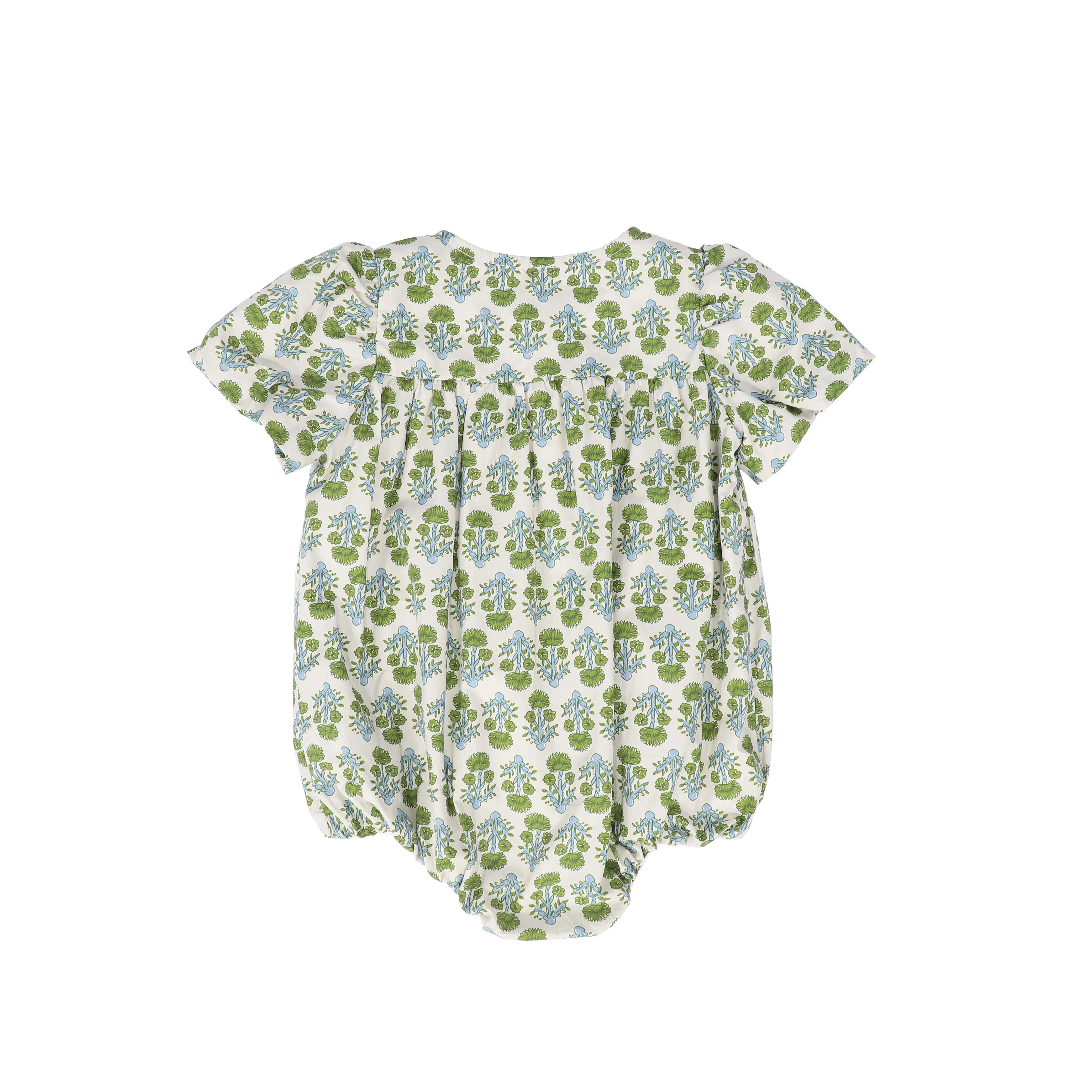 BAMBOO GREEN/BLUE FLOWER PRINT SMOCK ROMPER [FINAL SALE] - Image 2