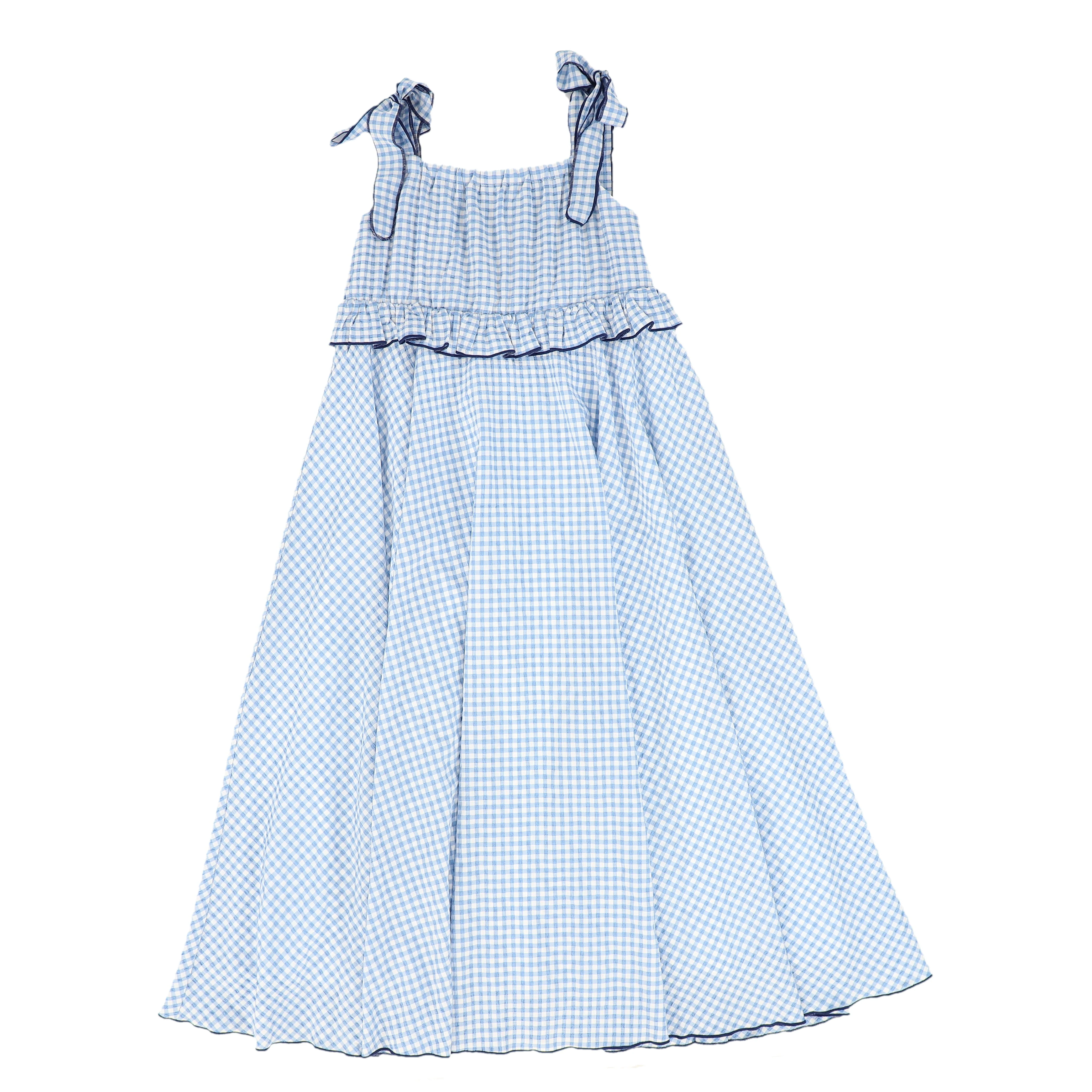 BAMBOO BLUE GINGHAM TRIM MAXI DRESS [FINAL SALE] - Image 2