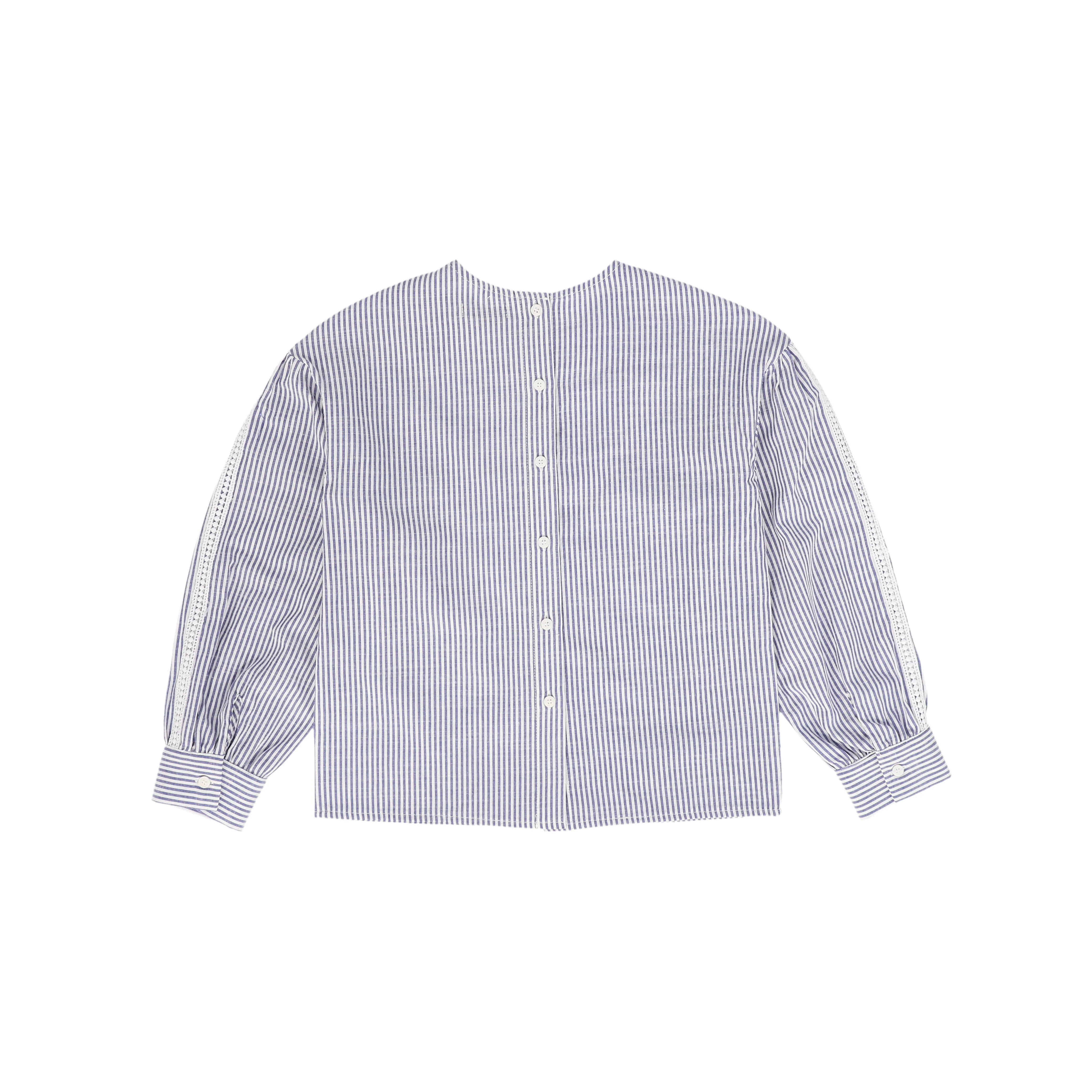 BAMBOO WHITE/BLUE STRIPED LACE TRIM SHIRT [FINAL SALE] - Image 2