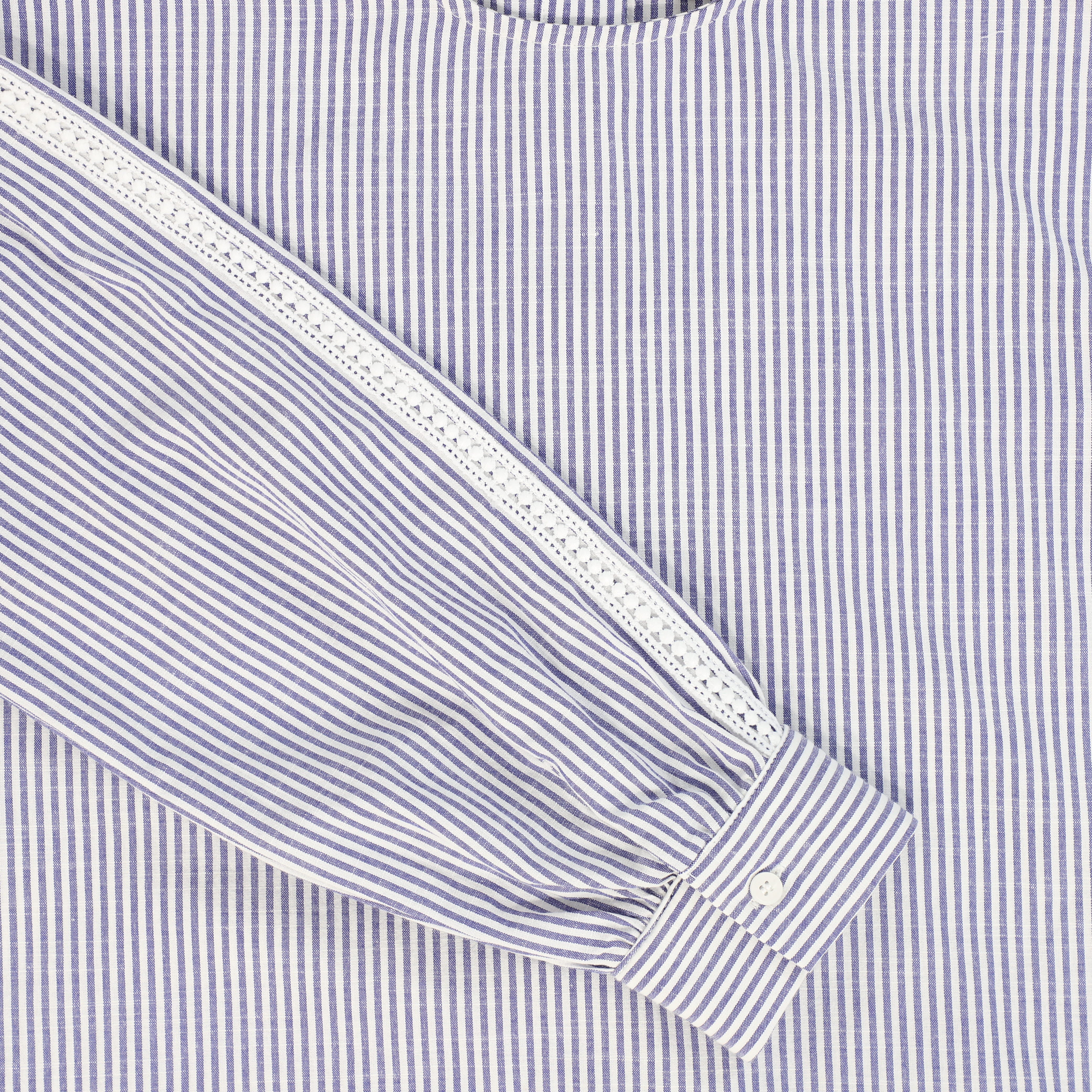 BAMBOO WHITE/BLUE STRIPED LACE TRIM SHIRT [FINAL SALE] - Image 3