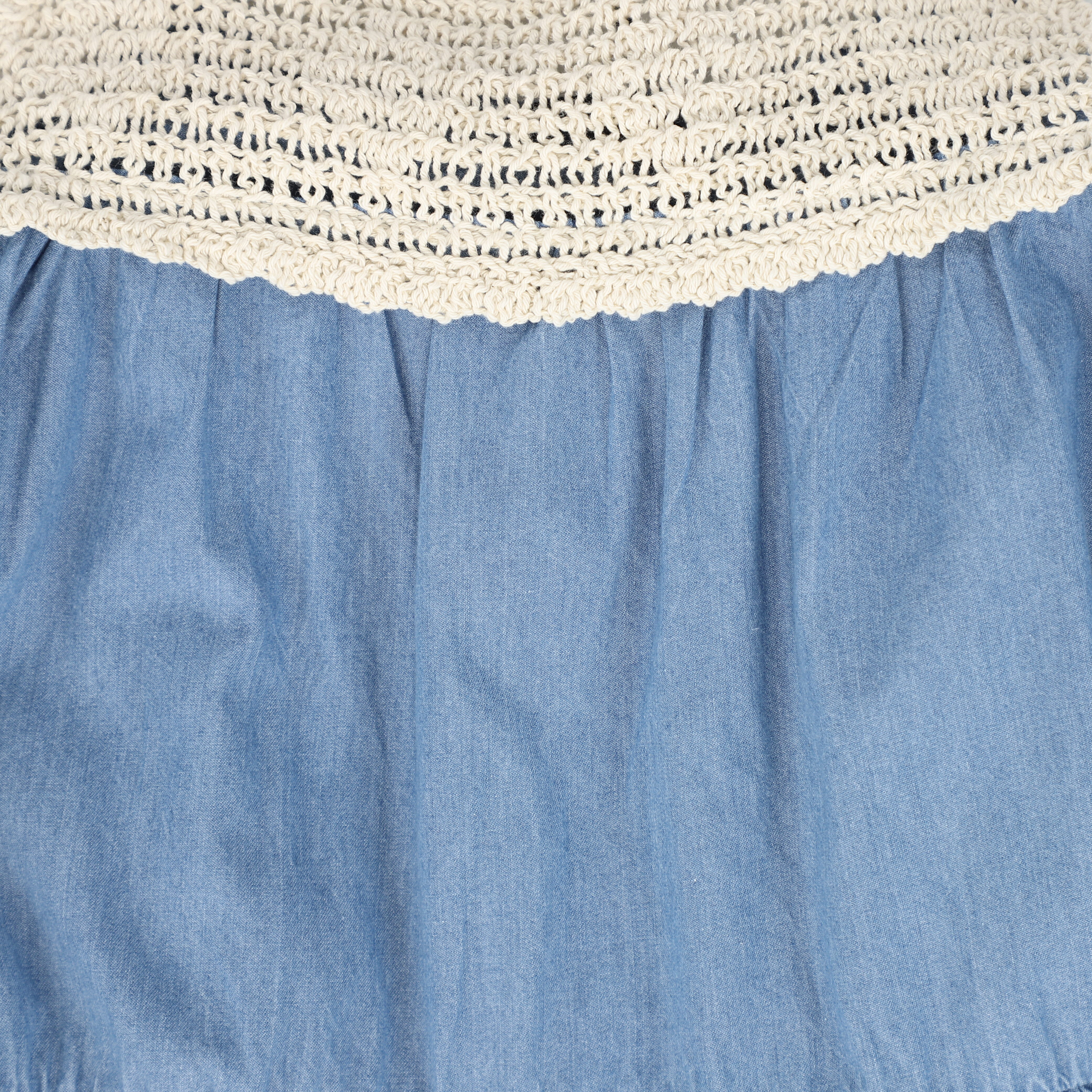 BAMBOO BLUE DENIM CROCHET TIERED MAXI DRESS [FINAL SALE] - Image 3