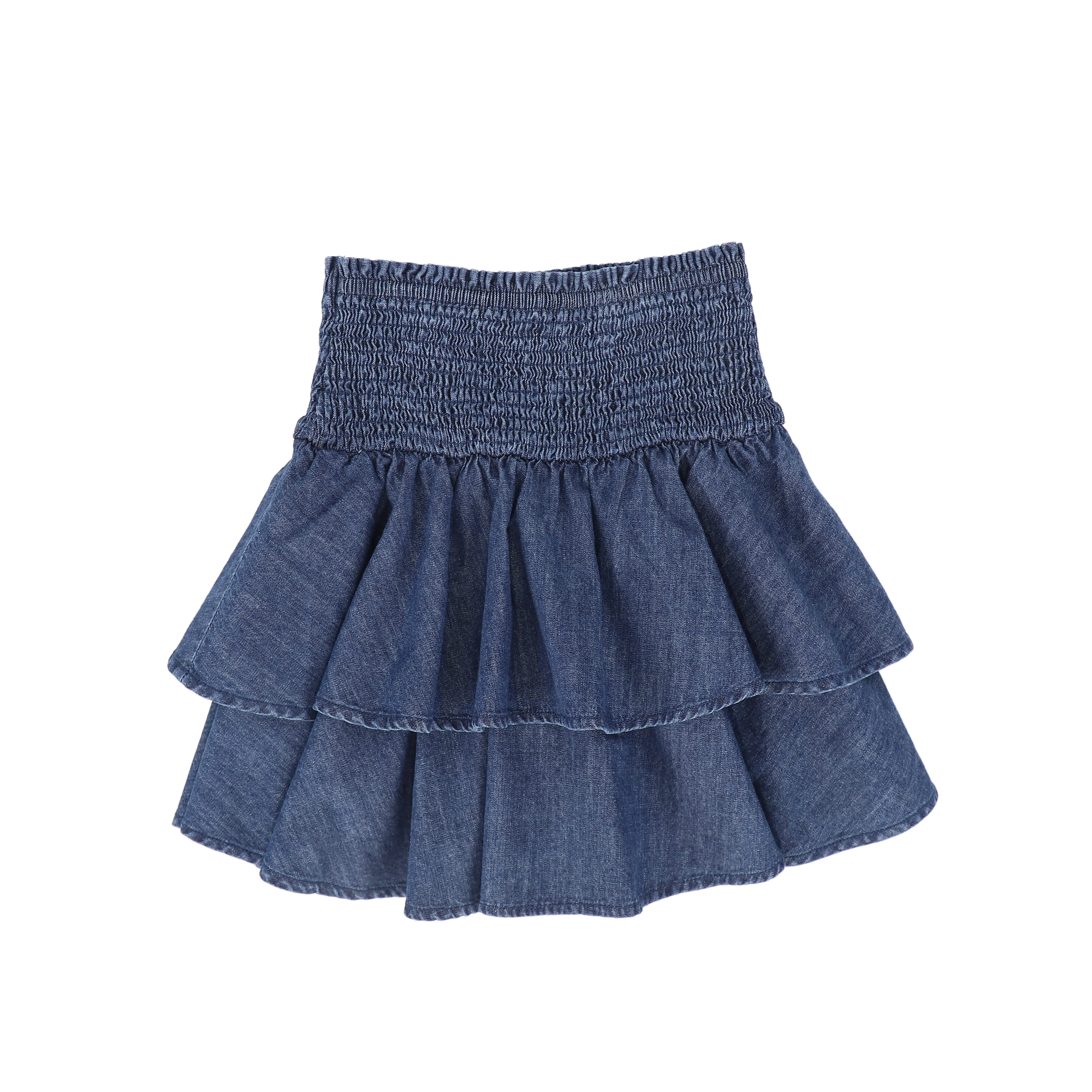 BAMBOO BLUE DENIM SMOCK TIERED SKIRT [FINAL SALE] - Image 2