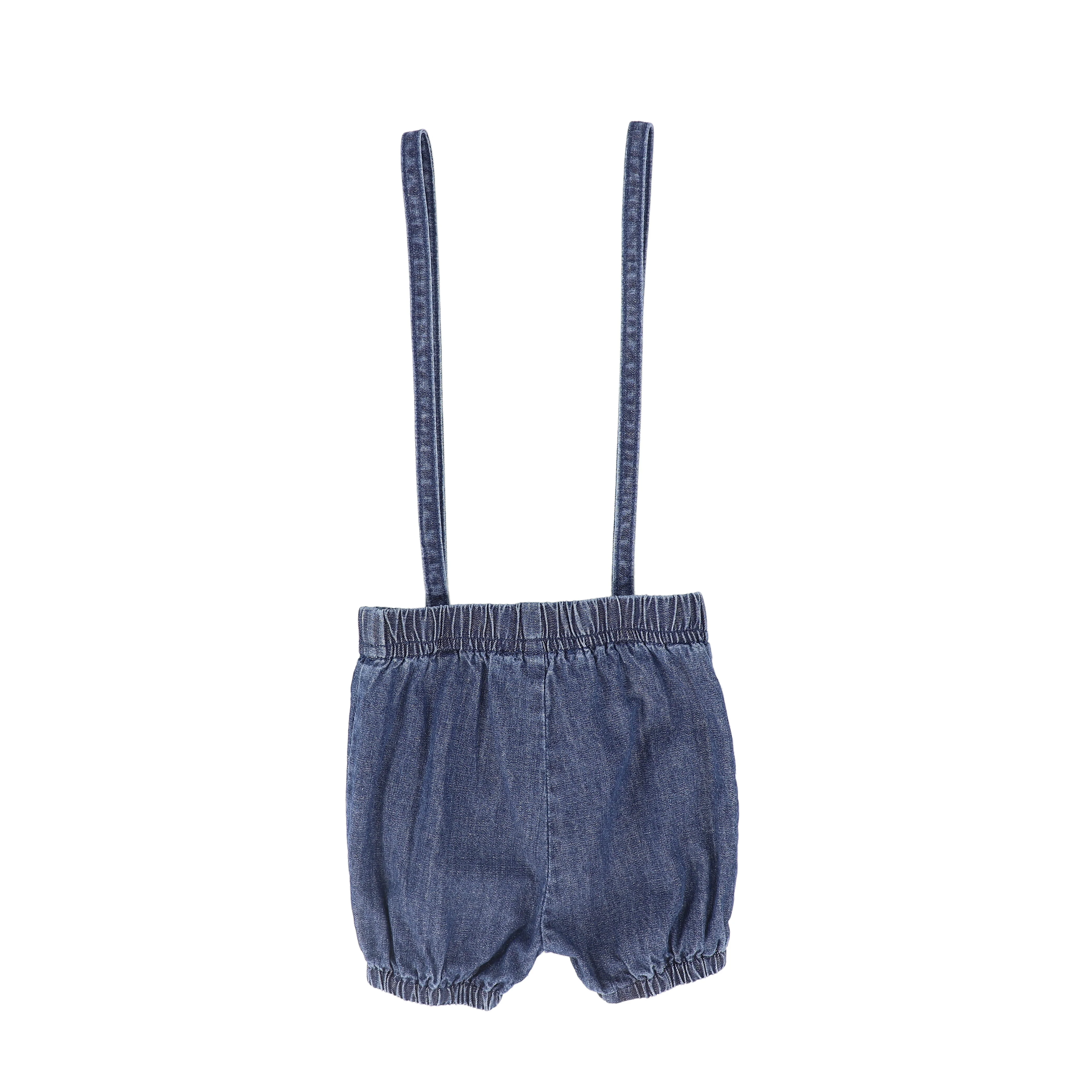 BAMBOO BLUE DENIM SUSPENDER SHORTS [FINAL SALE] - Image 2