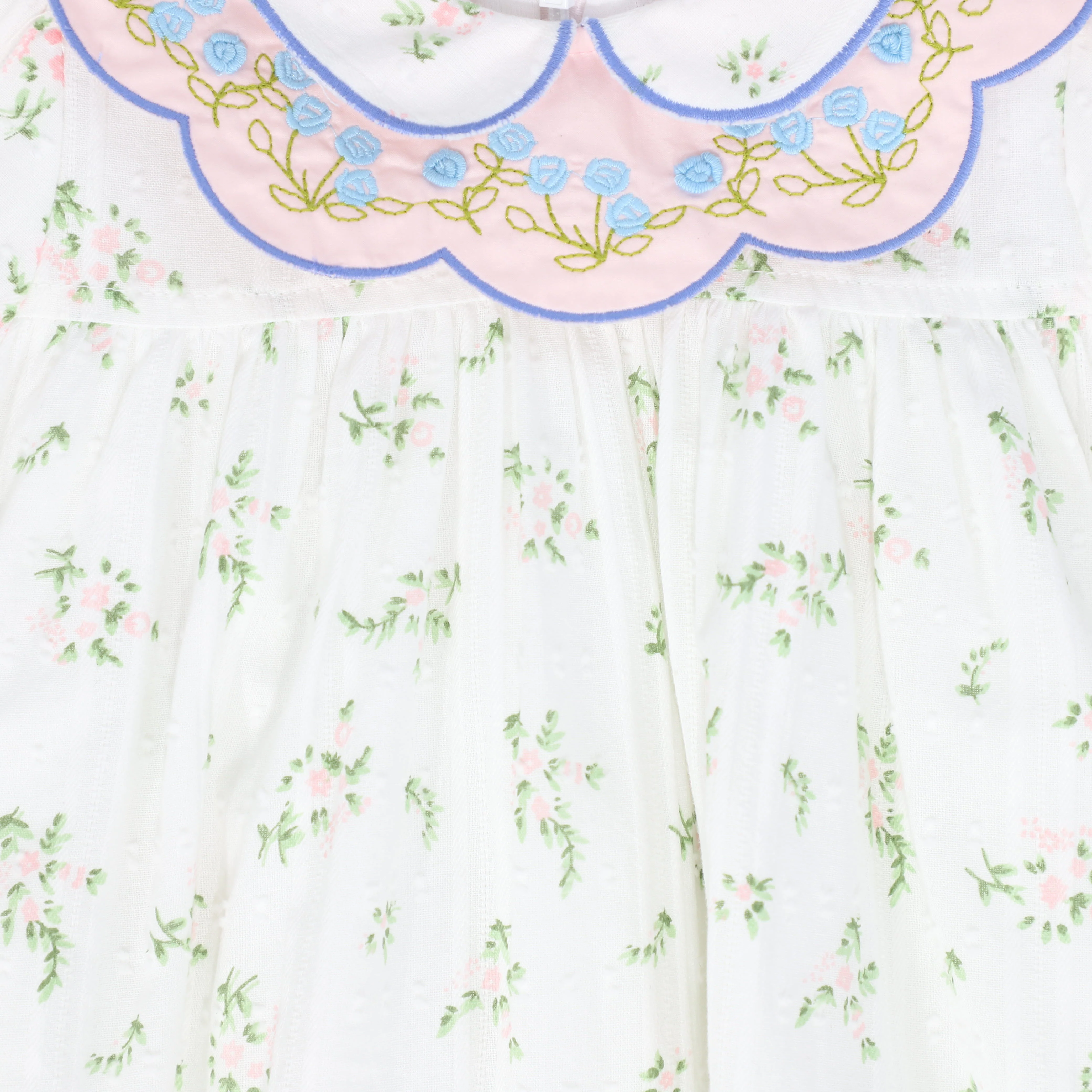 BAMBOO IVORY/GREEN FLORAL SCALLOP COLLAR DRESS [FINAL SALE] - Image 3