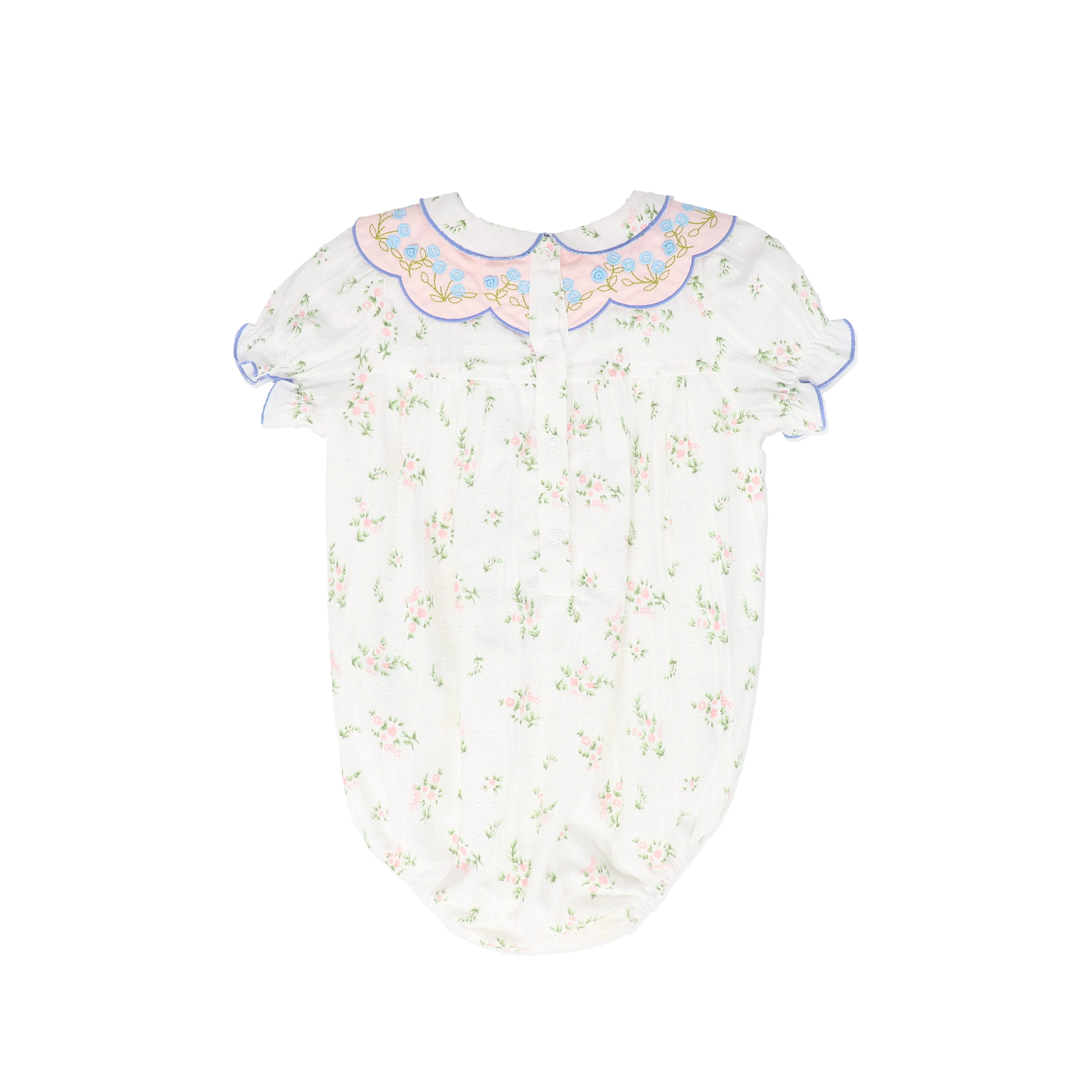 BAMBOO IVORY/GREEN FLORAL SCALLOP COLLAR ROMPER [FINAL SALE] - Image 2