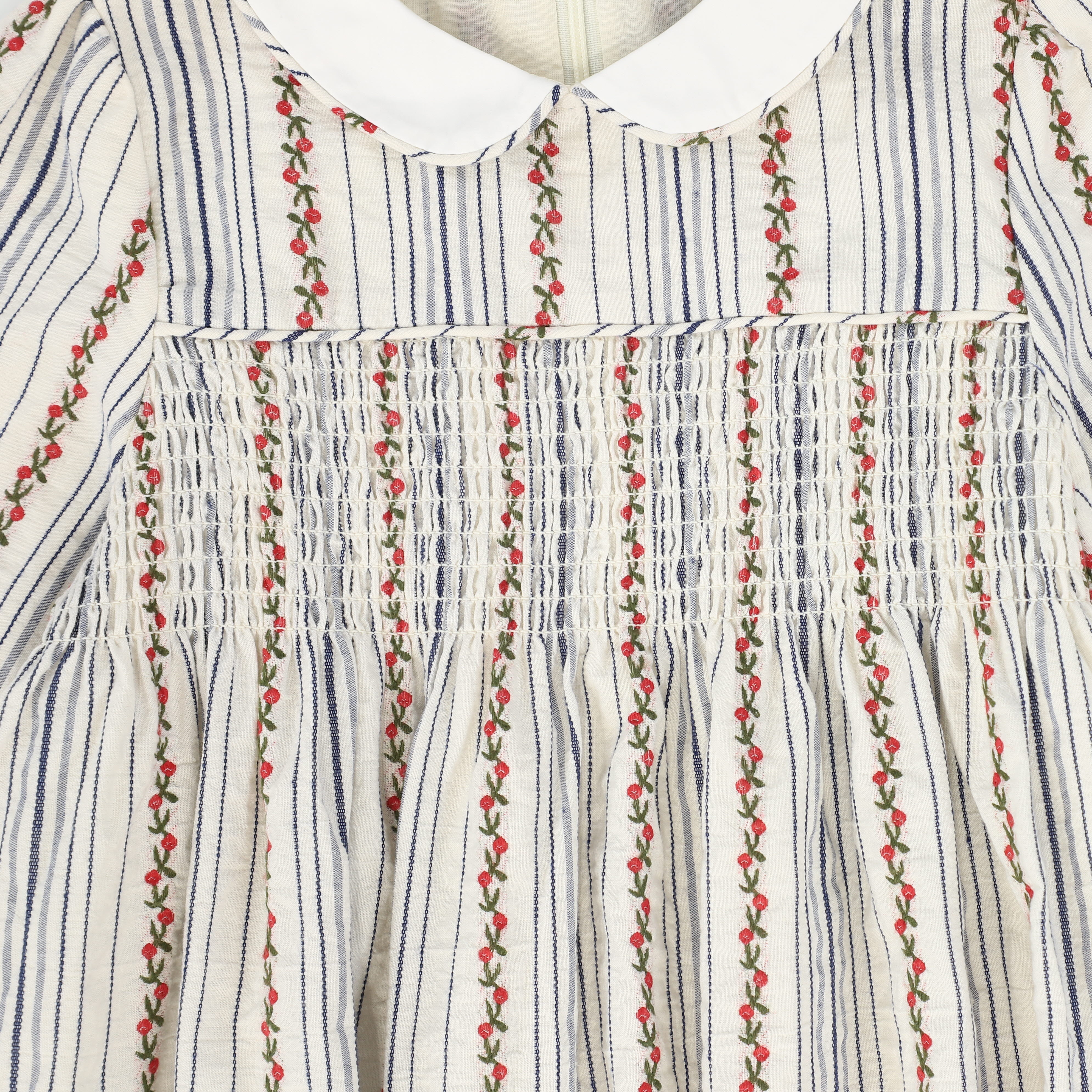 BAMBOO IVORY FLORAL STRIPE SMOCKED DRESS [FINAL SALE] - Image 3