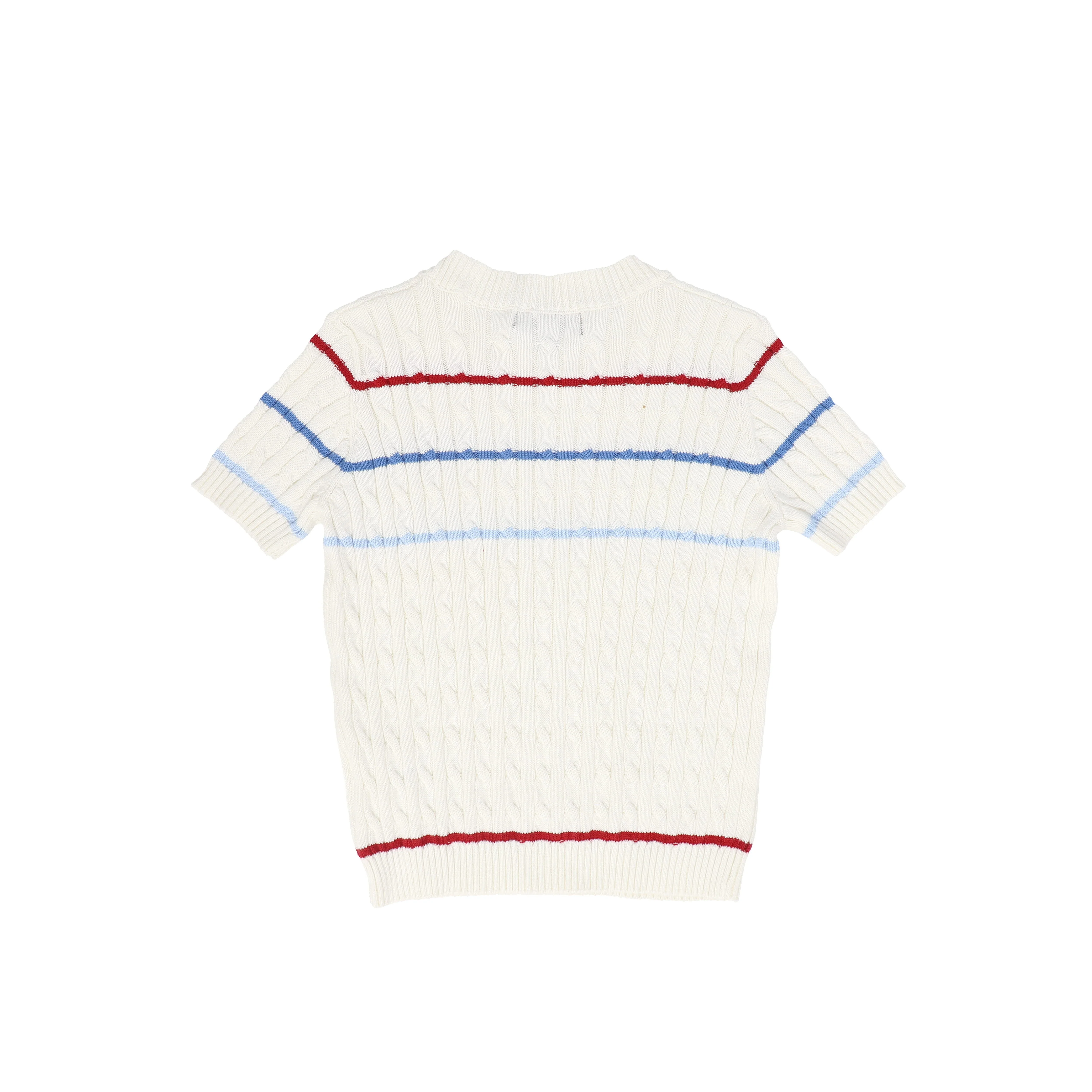 BAMBOO IVORY STRIPED CABLE KNIT SS SWEATER [FINAL SALE] - Image 2