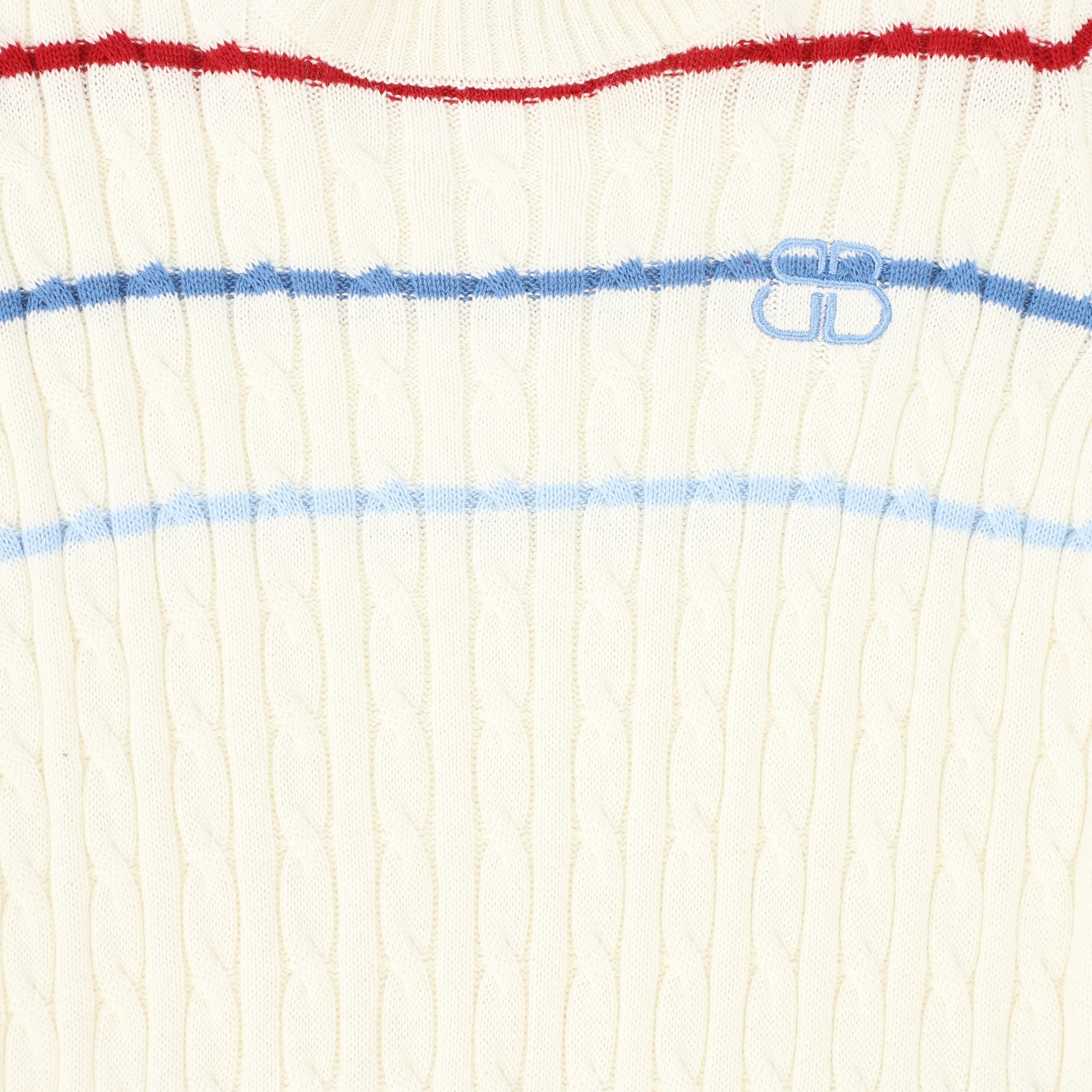 BAMBOO IVORY STRIPED CABLE KNIT SS SWEATER [FINAL SALE] - Image 3