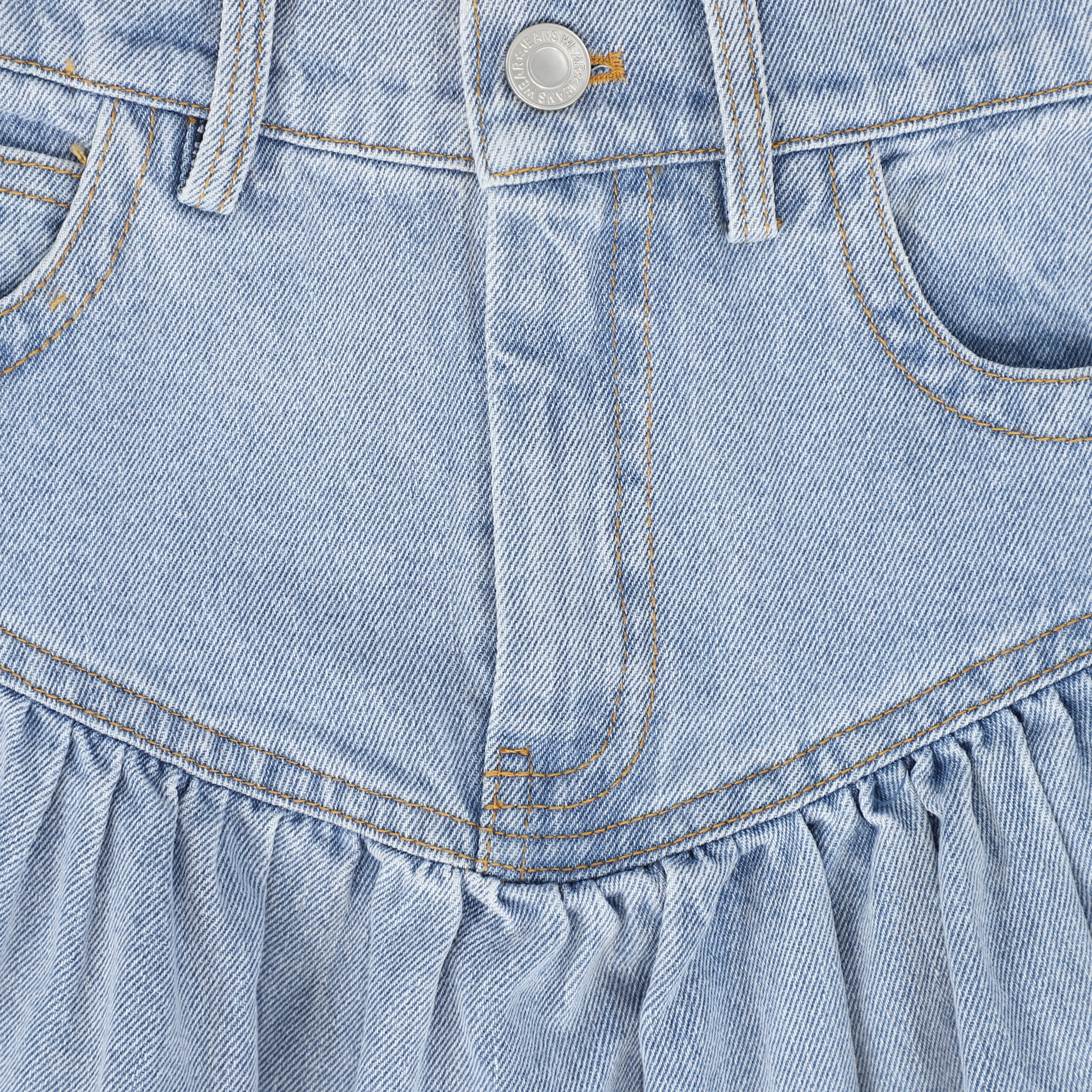 BAMBOO BLUE WASH DENIM DROP WAIST FRILL SKIRT [FINAL SALE] - Image 3