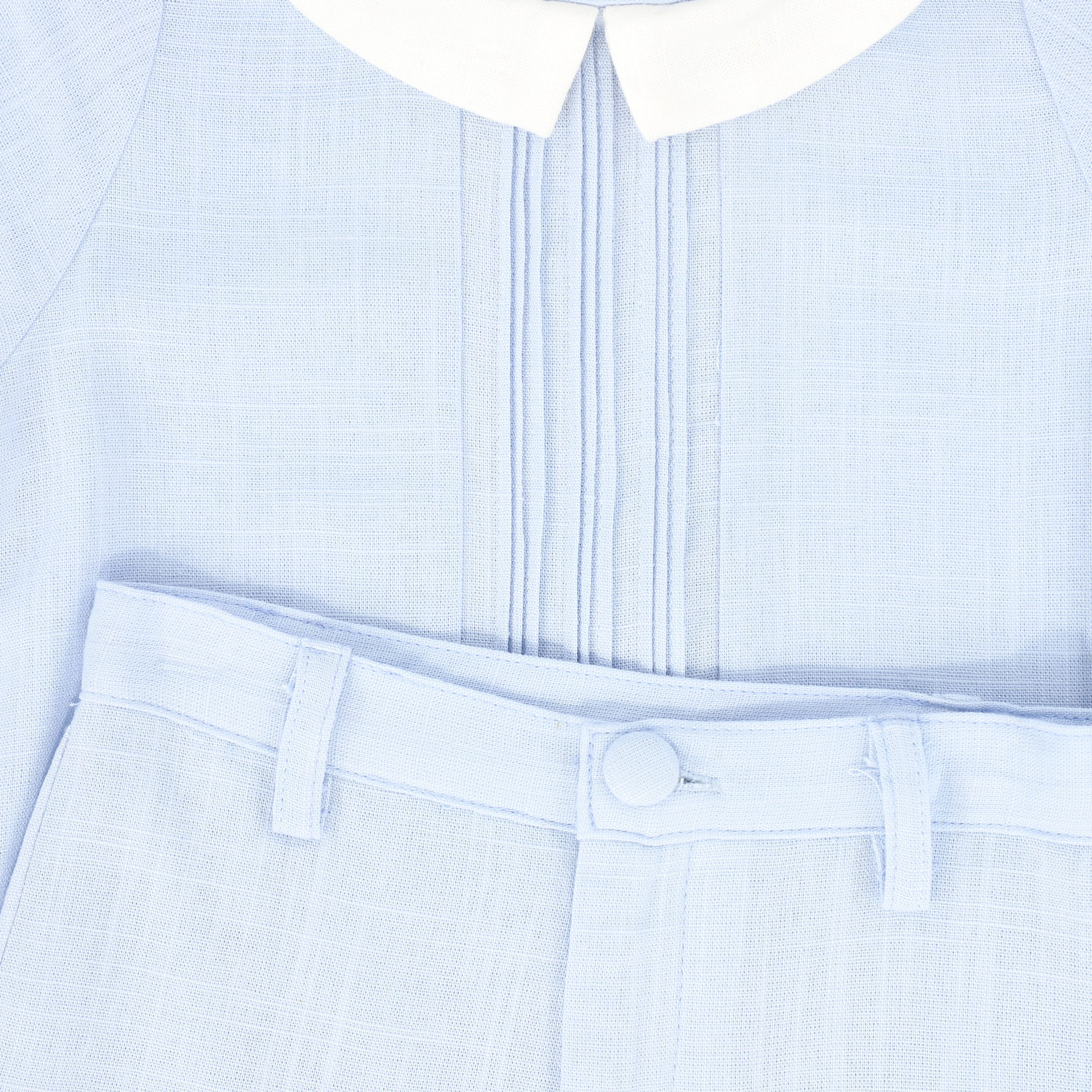 BAMBOO LIGHT BLUE LINEN LAYERED COLLAR BLOUSE SET [FINAL SALE] - Image 2