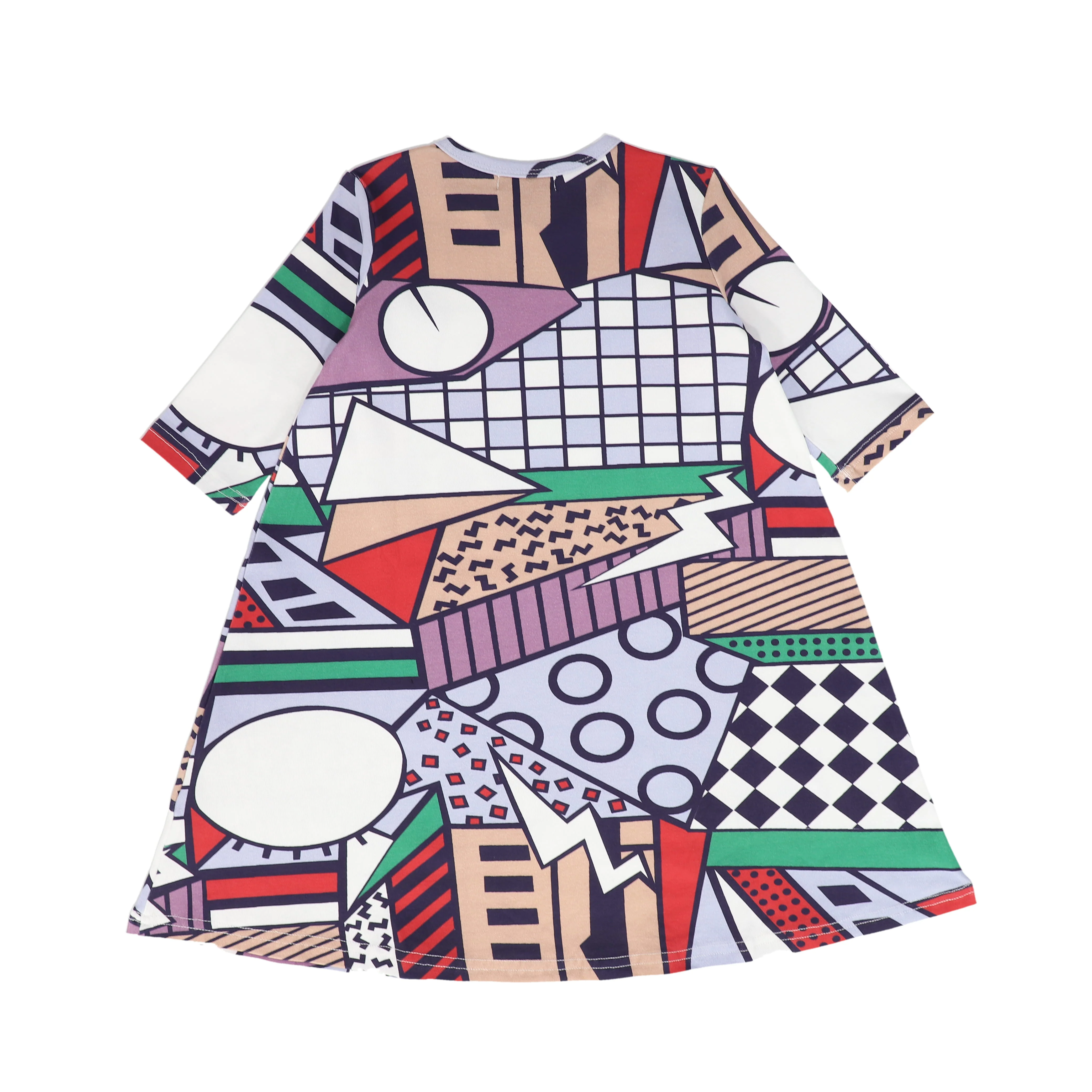 BAMBOO MULTI COLORED ABSTRACT PRINT 3/4 SLEEVE DRESS [FINAL SALE] - Image 2