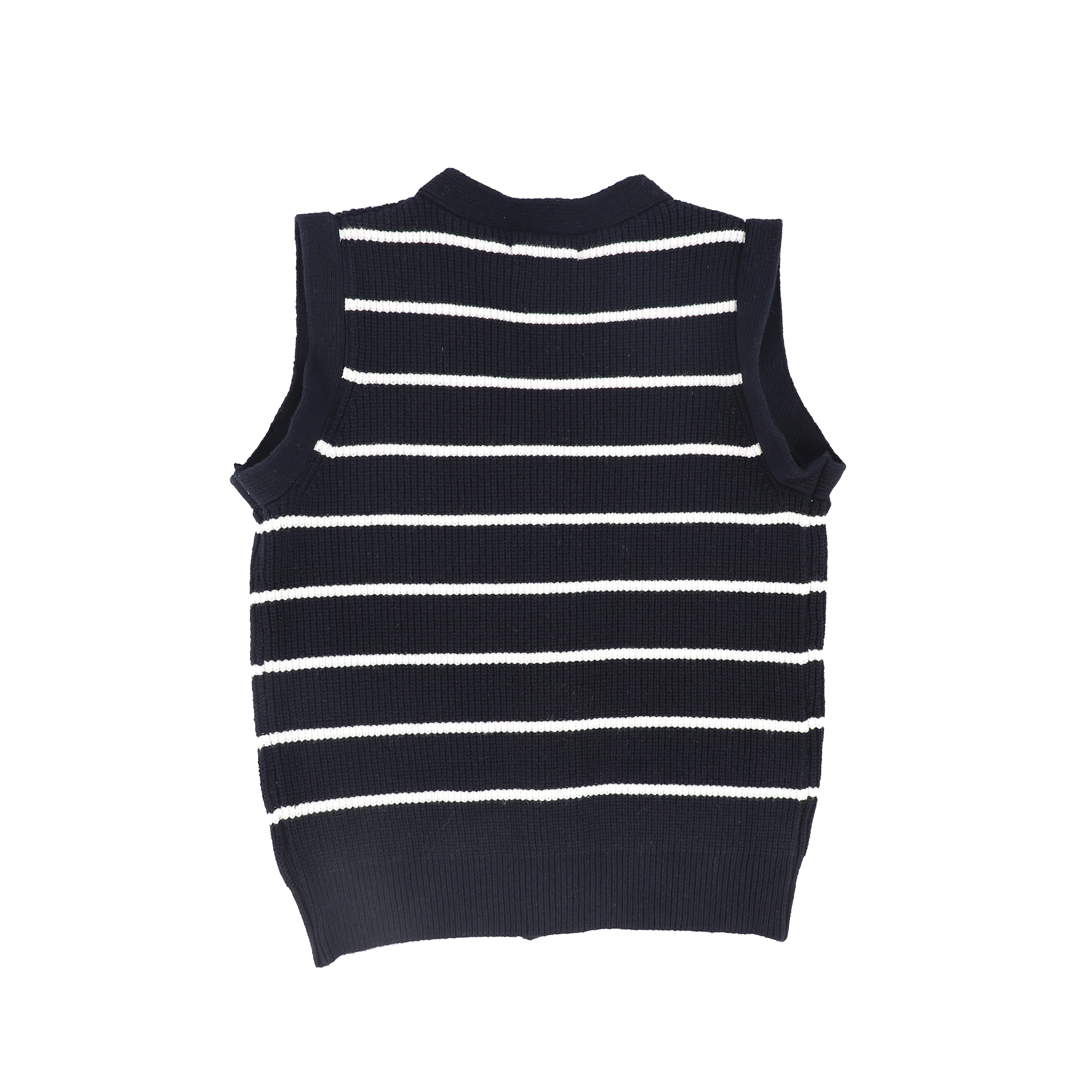 BAMBOO NAVY STRIPE KNIT BUTTON DOWN VEST [FINAL SALE] - Image 2