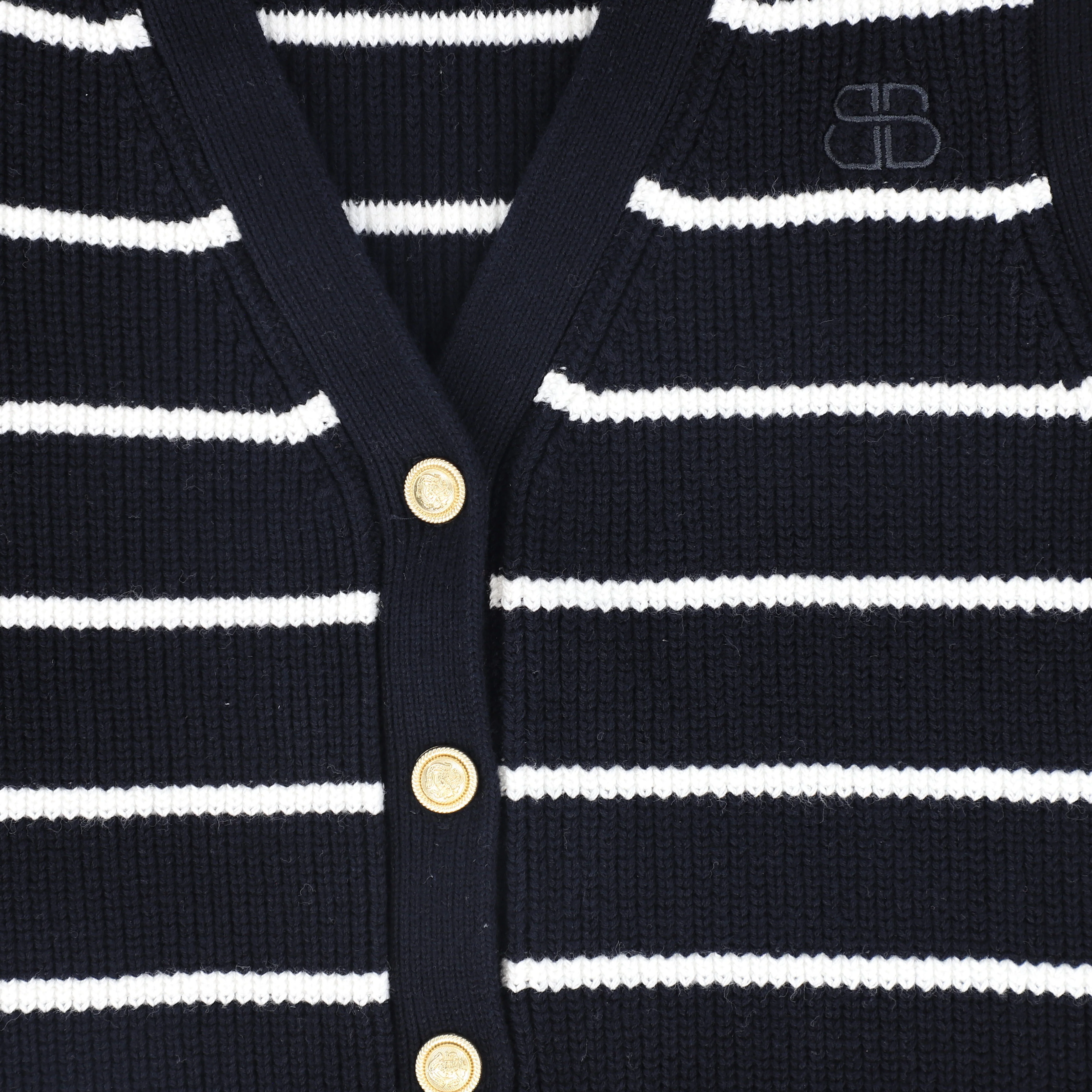 BAMBOO NAVY STRIPE KNIT BUTTON DOWN VEST [FINAL SALE] - Image 3