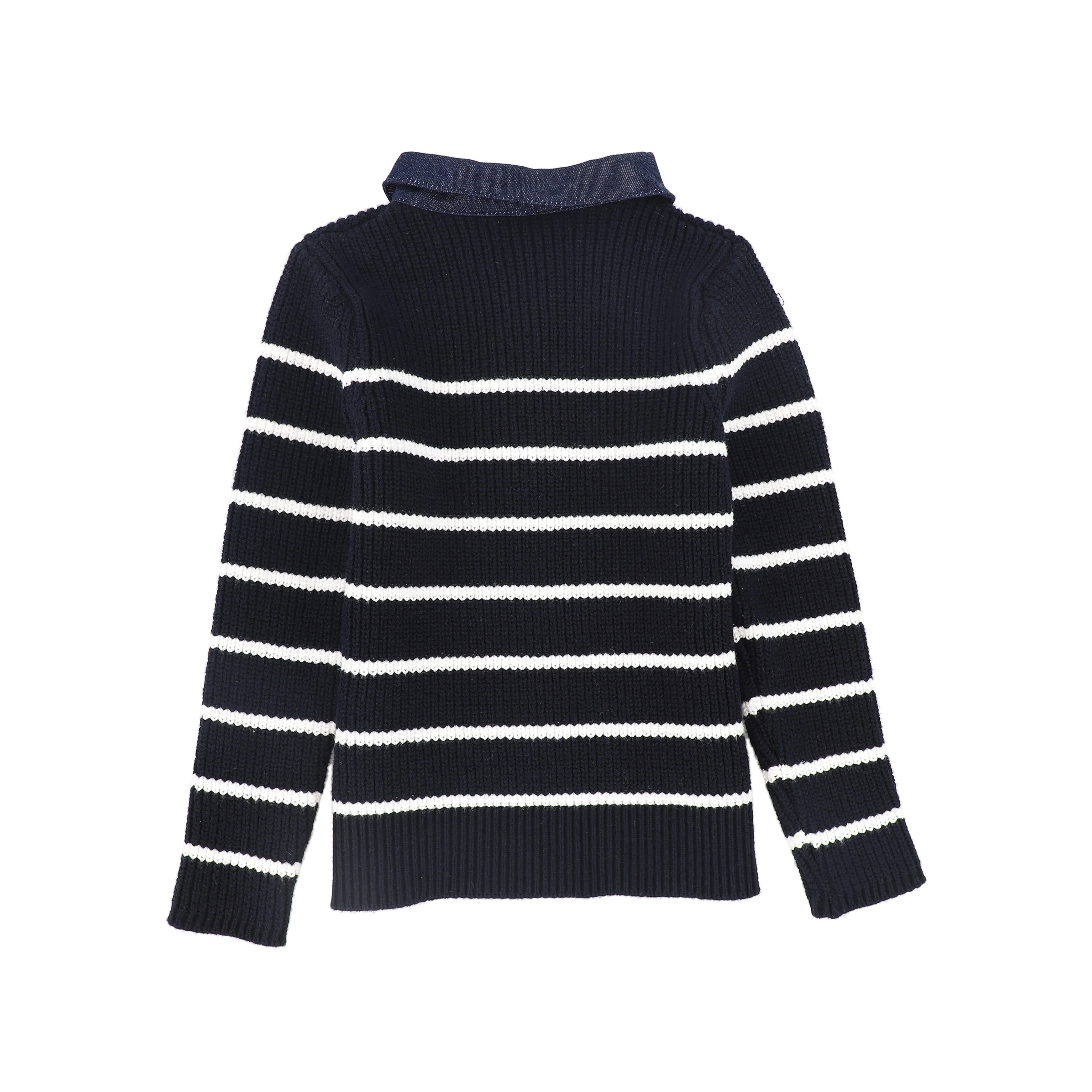 BAMBOO NAVY STRIPE KNIT DENIM COLLAR POLO [FINAL SALE] - Image 2