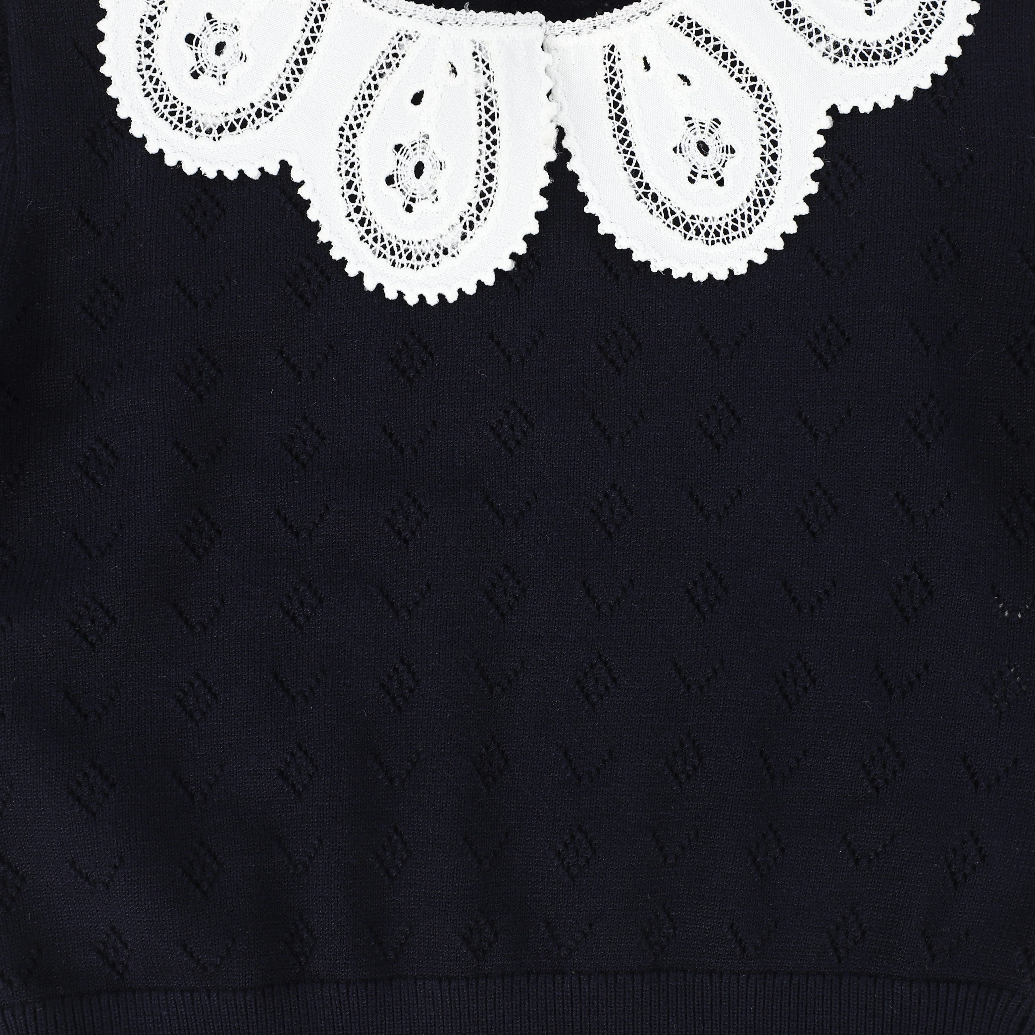 Bamboo Navy Textured Knit Detail Collar Sweater [FINAL SALE] - Image 3