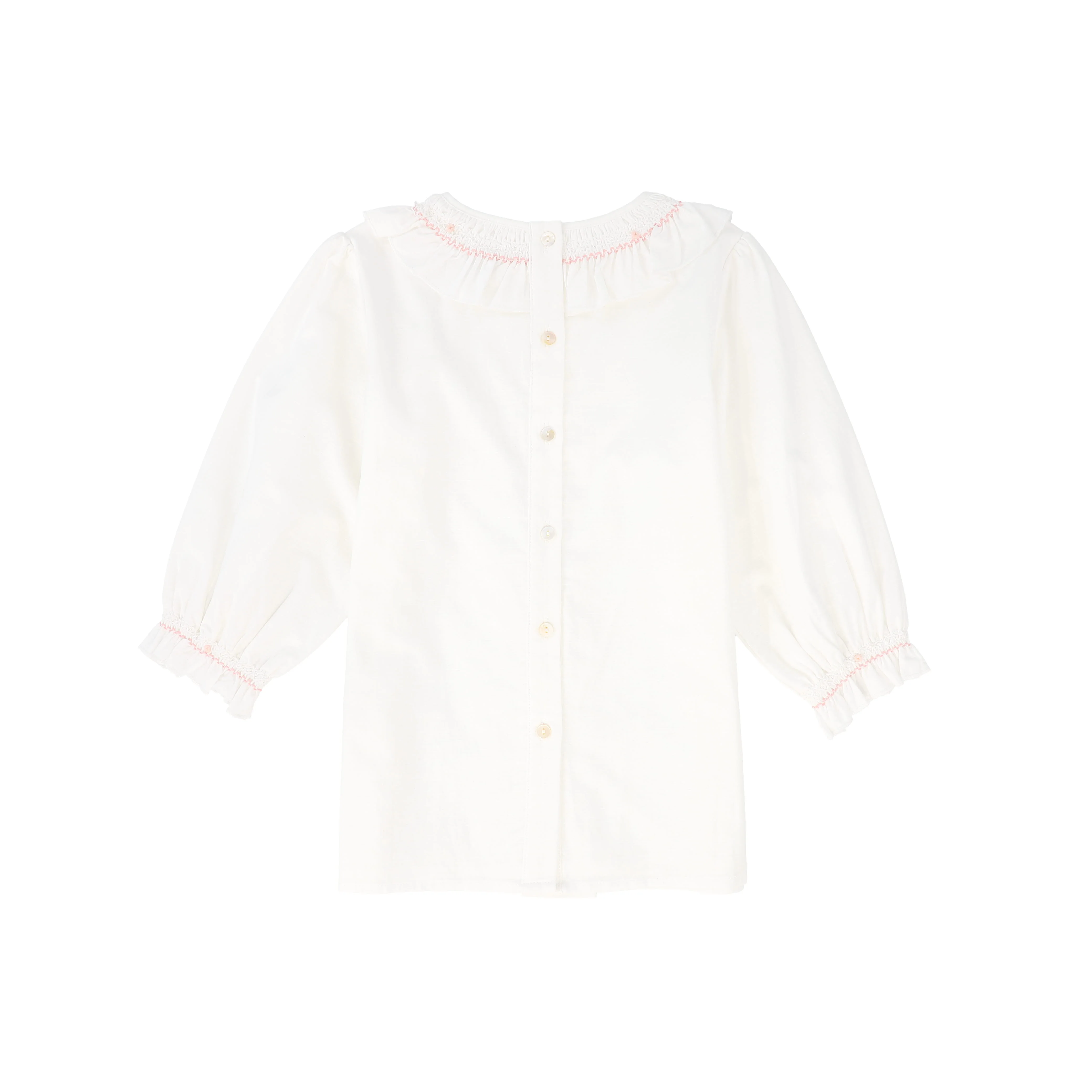 BAMBOO WHITE SMOCKED RUFFLE TRIM BLOUSE [FINAL SALE] - Image 2