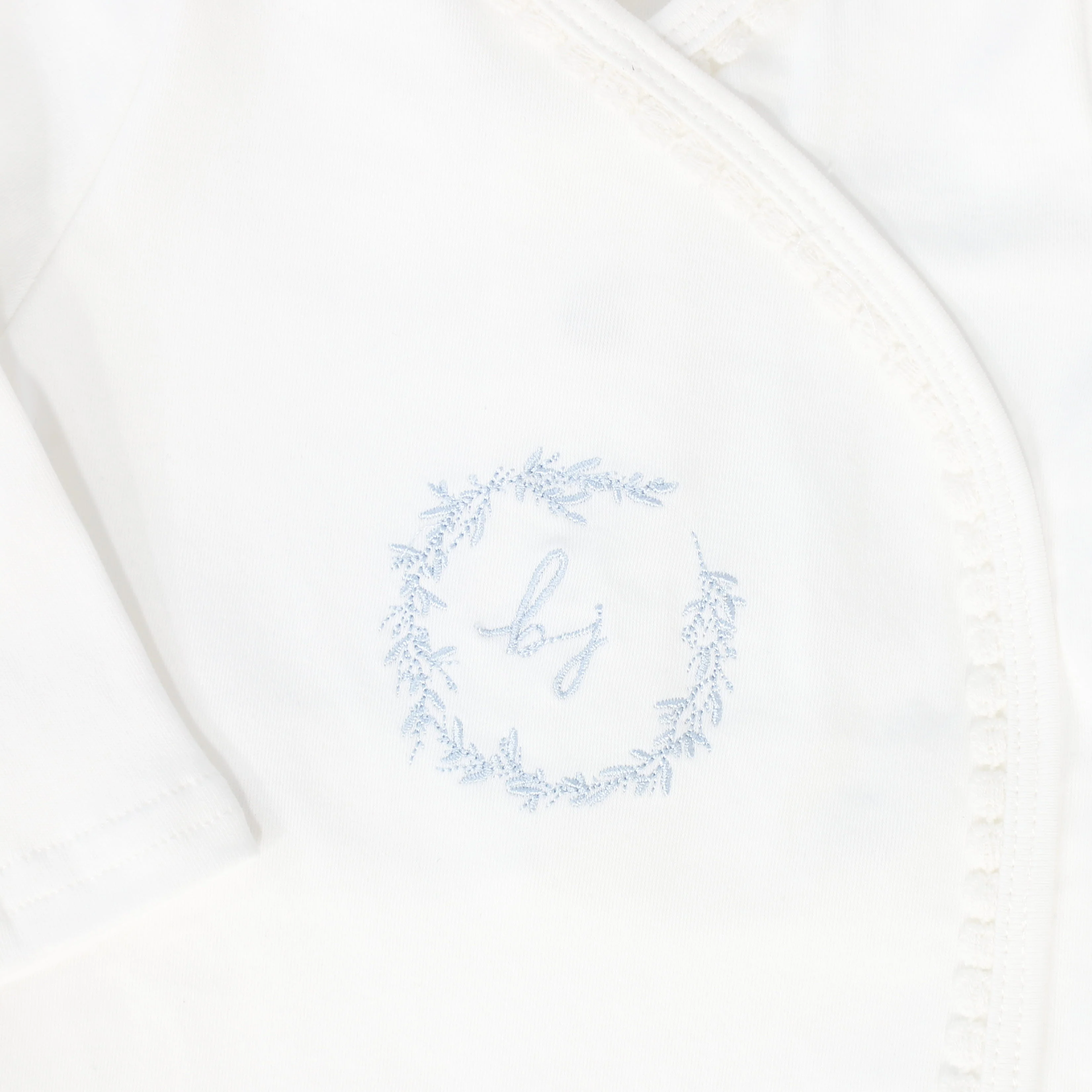 BEBE JOLEE WHITE/BLUE EMBROIDERED WRAP TRIMMED FOOTIE - Image 2