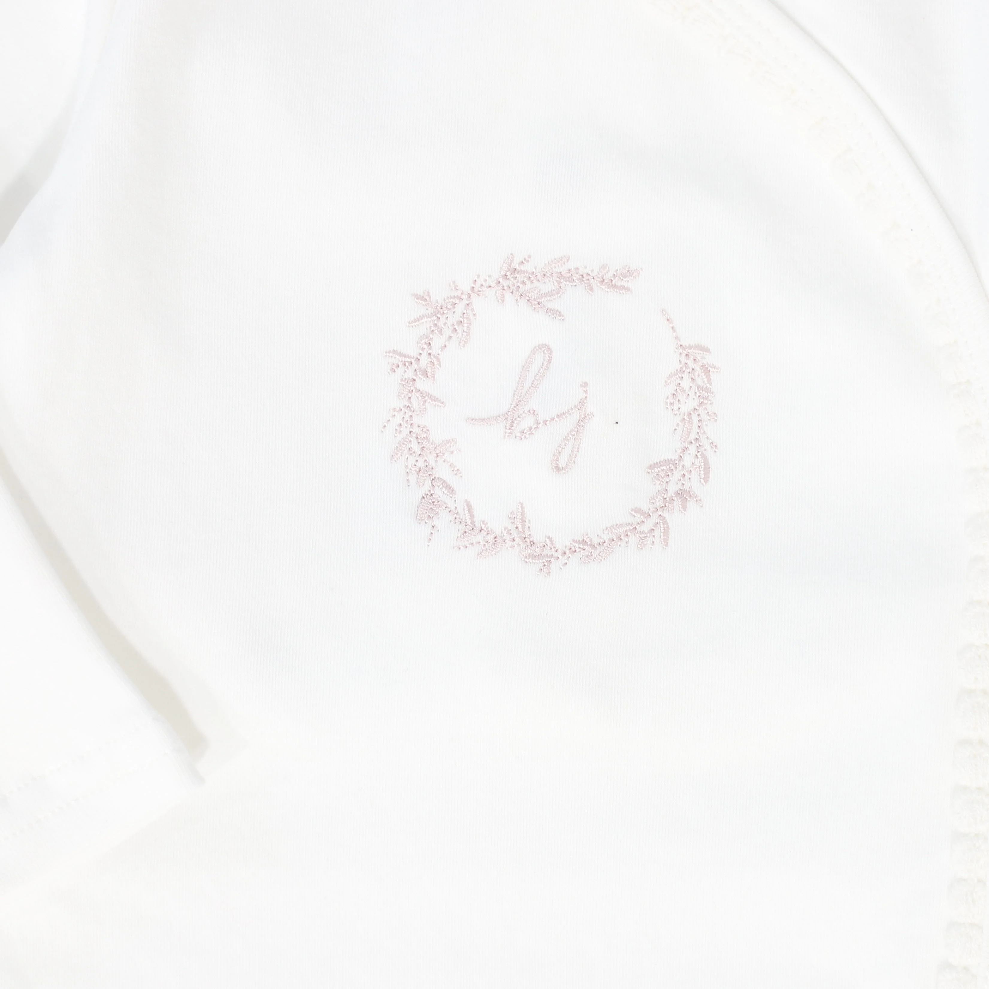 BEBE JOLEE WHITE/PINK EMBROIDERED WRAP TRIMMED FOOTIE - Image 2