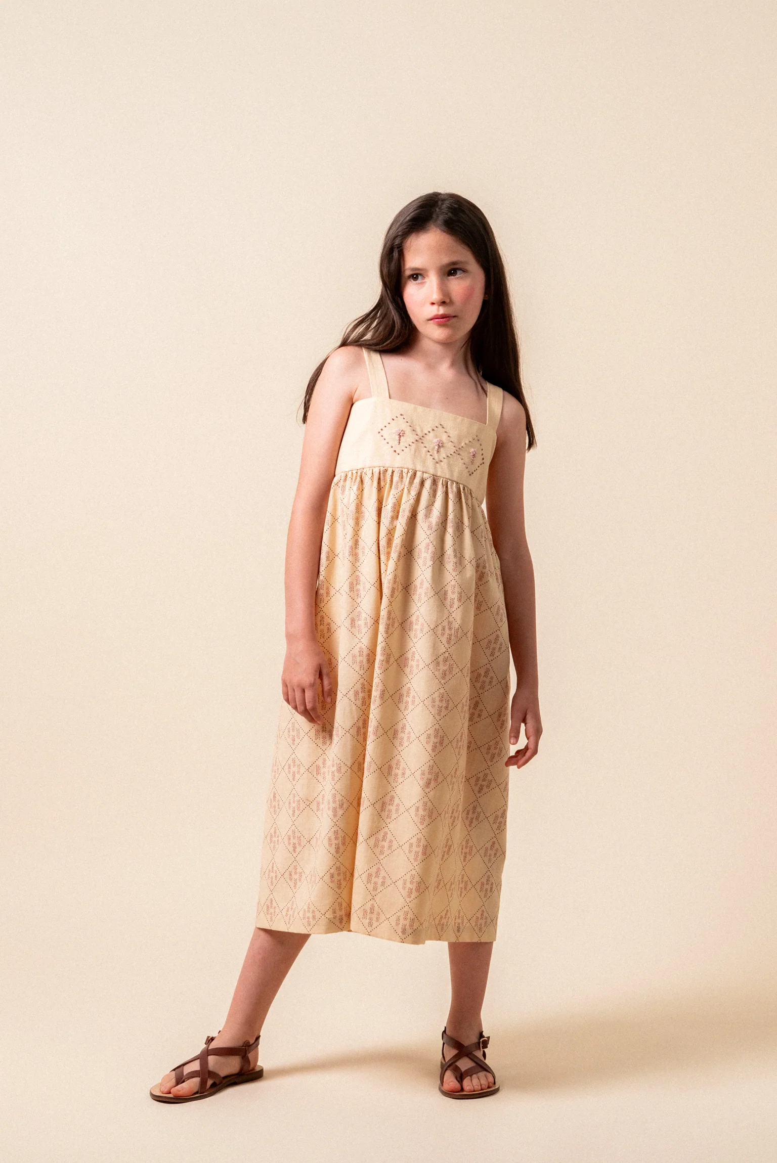 BIRINIT PETIT BEIGE CHECKED EMBROIDERED JUMPER [FINAL SALE] - Image 3