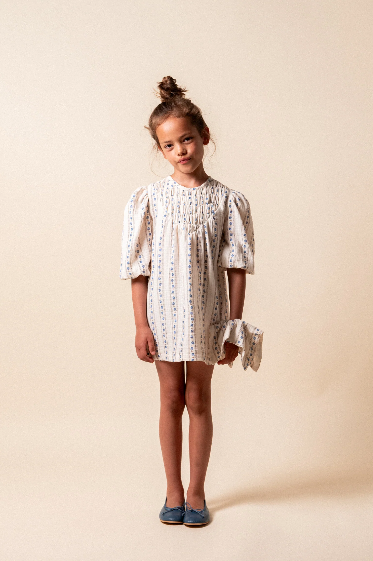 BIRINIT PETIT IVORY FLORAL STRIPE DRESS [FINAL SALE] - Image 2