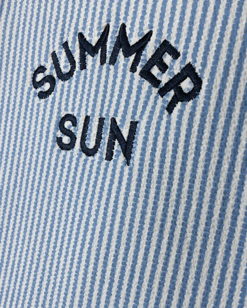 CABANA BLUE SEERSUCKER RUFFLE TRIM LOGO SWIMSUIT - Image 2