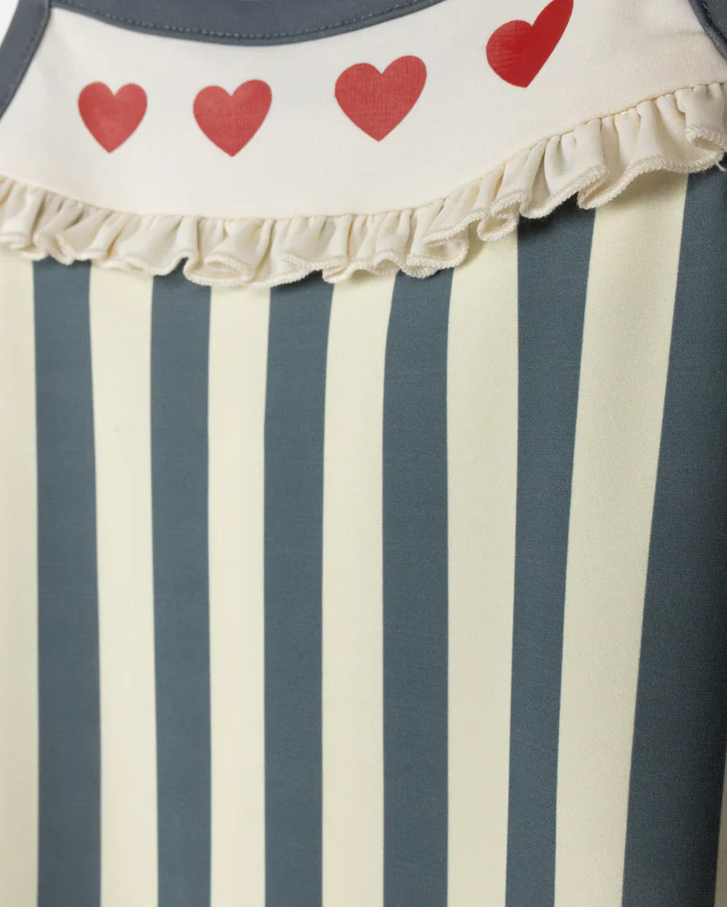 CABANA GREY WIDE STRIPE HEART TRIM SWIMSUIT - Image 2