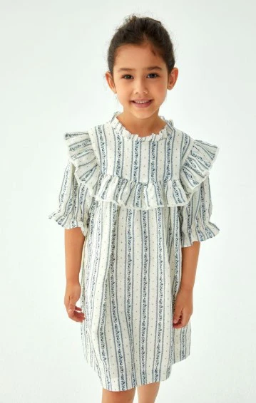 CERA UNA VOLTA WHITE/BLUE STRIPED RUFFLED DRESS [FINAL SALE] - Image 2