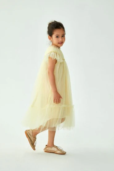 CERA UNA VOLTA PASTEL YELLOW TULLE RUFFLED DRESS - Image 2