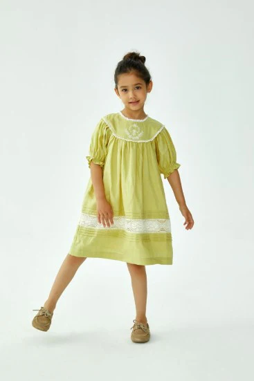 CERA UNA VOLTA YELLOW/WHITE EMBROIDERED LINEN DRESS [FINAL SALE] - Image 3