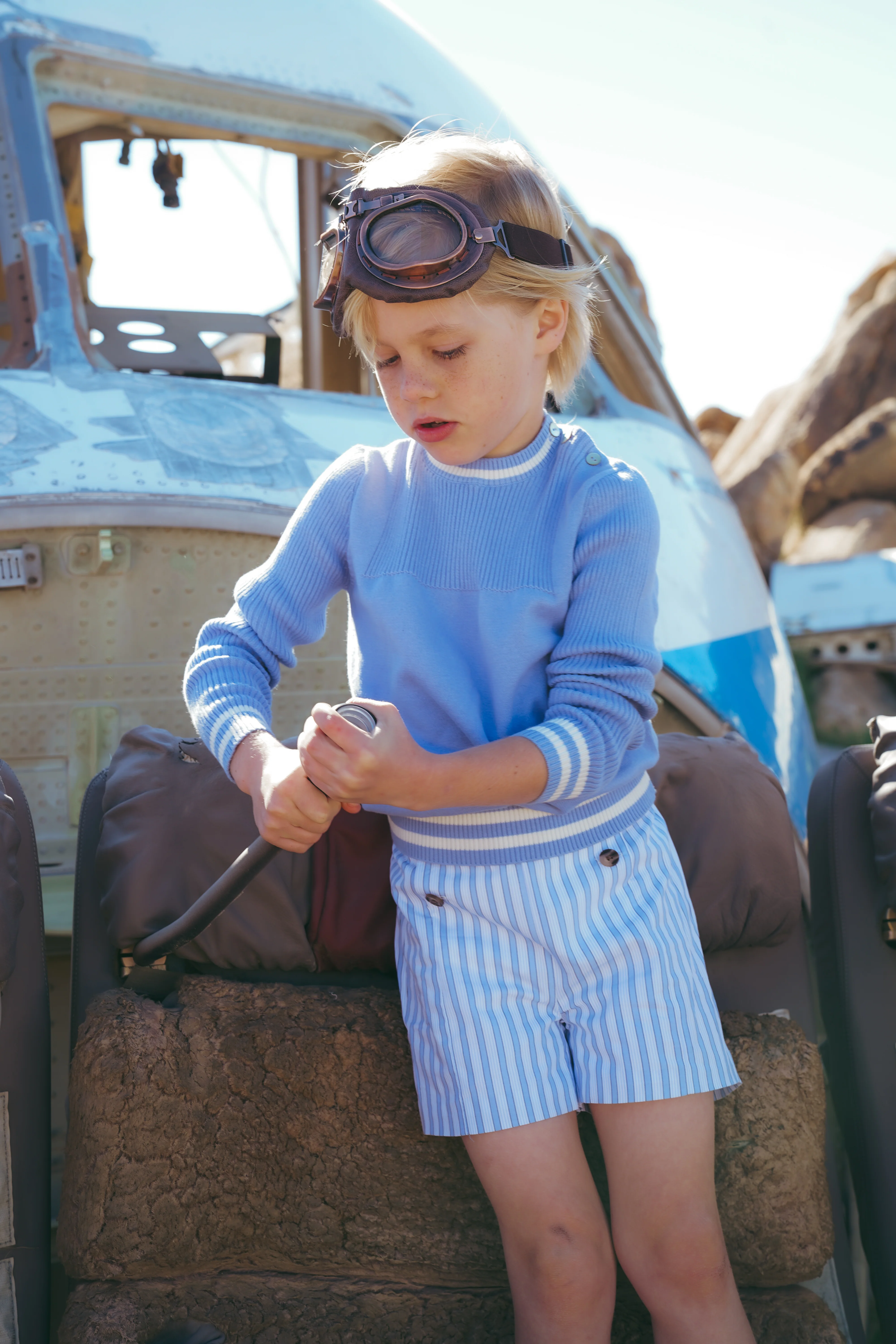 COCO BLANC BLUE STRIPE BUTTON SHORTS [FINAL SALE] - Image 2