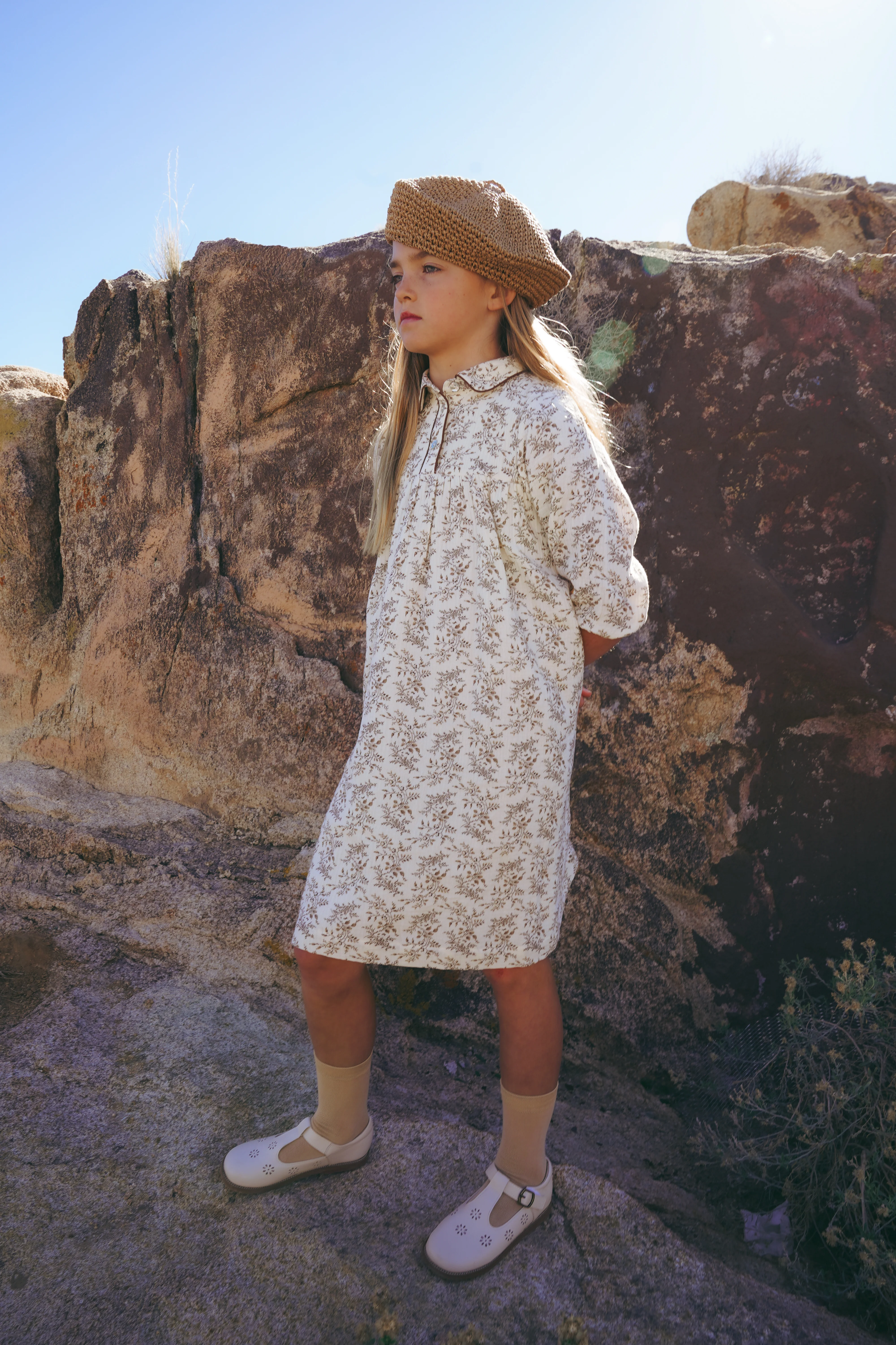 COCO BLANC TAN FLORAL COLLAR DRESS [FINAL SALE] - Image 2