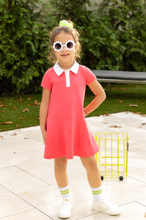 ELLE RAE HOT PINK CONTRAST COLLAR PIQUE DRESS [FINAL SALE] - Image 3