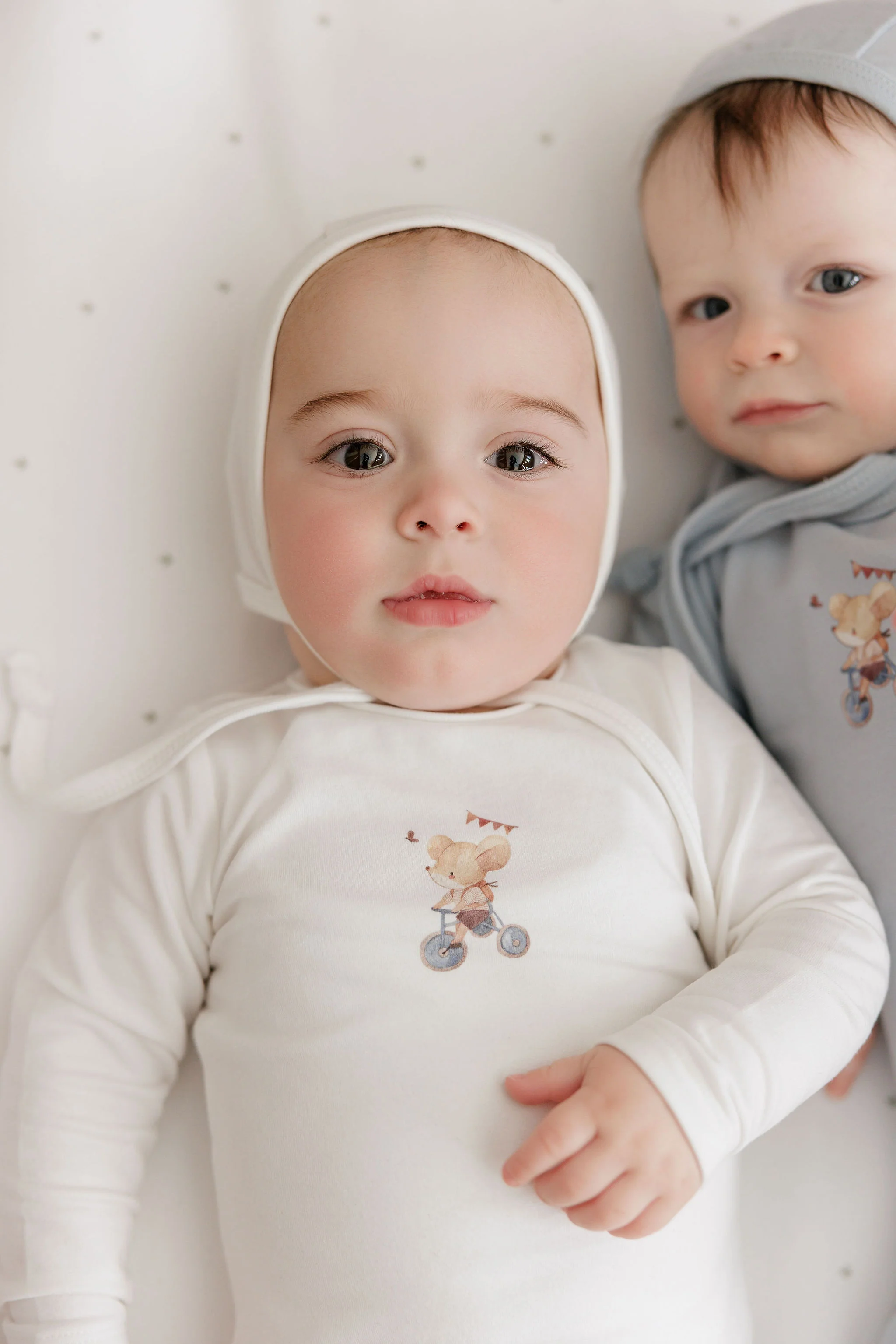 ELYS & CO IVORY/BLUE FRENCH TERRY FOOTIE + BONNET - Image 2