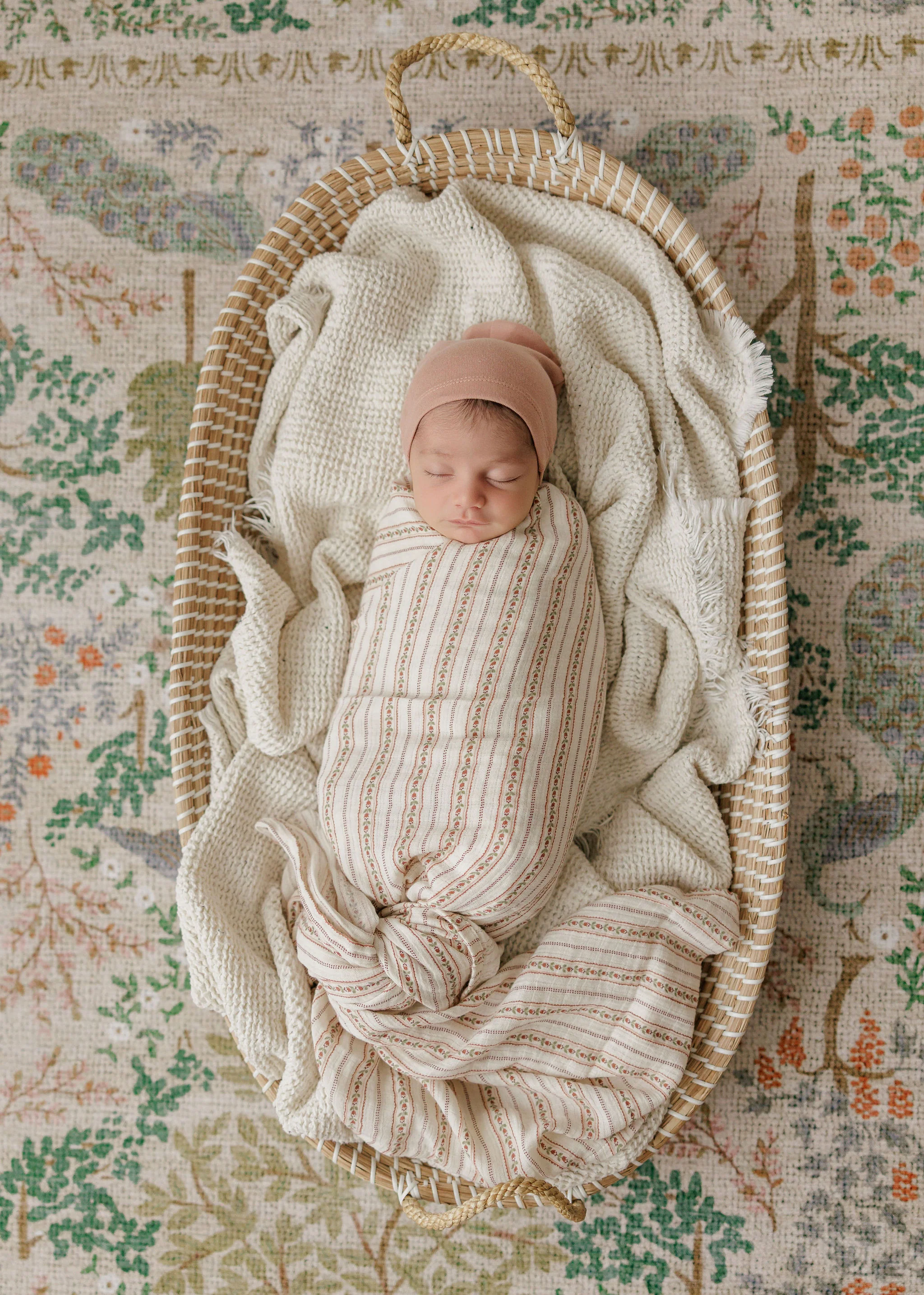 ELYS & CO IVORY/PINK LINEAR TULIP FOOTIE + BONNET - Image 2