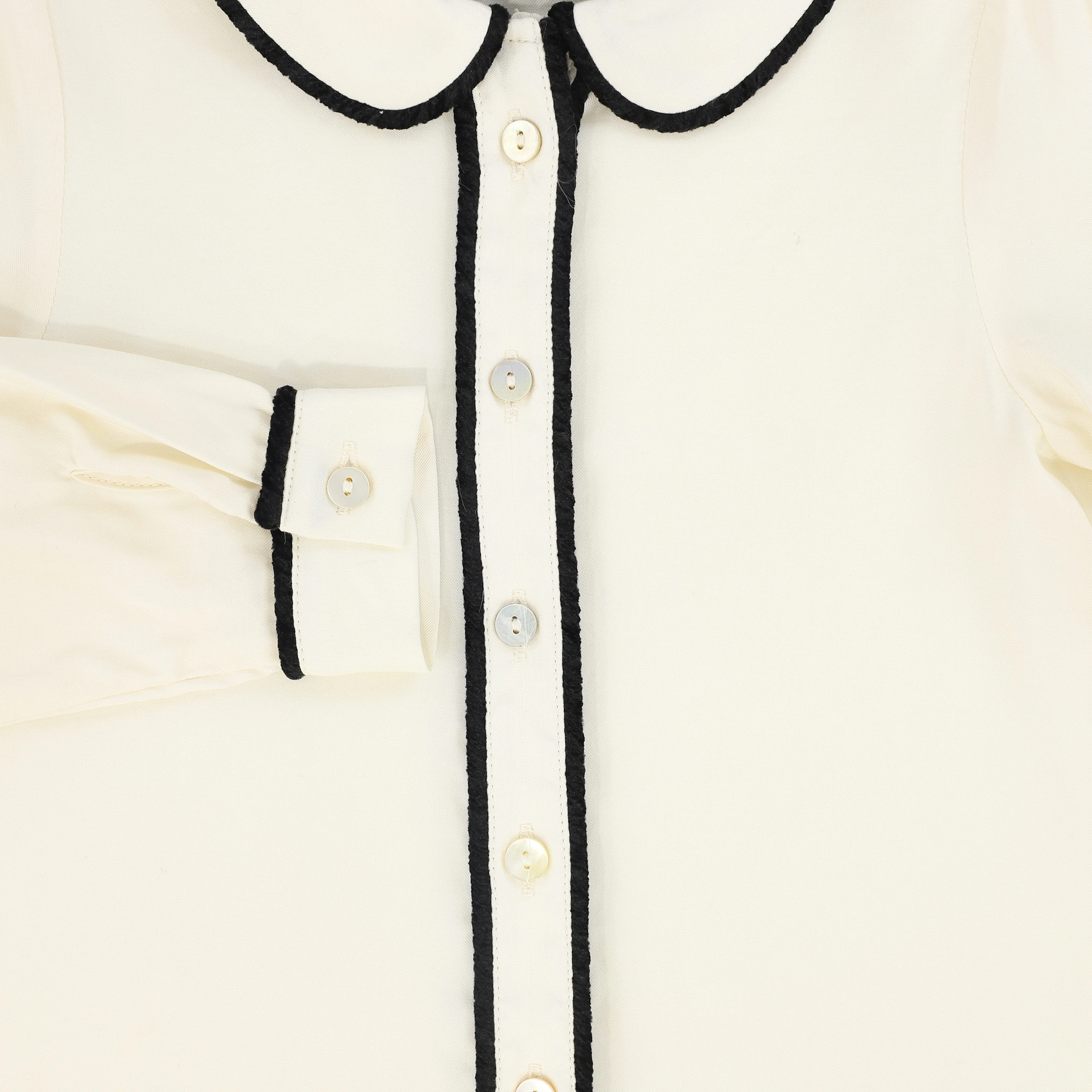 FRANCESCA GUILIANO CREAM/BLACK PIPED SILK BLOUSE [FINAL SALE] - Image 3