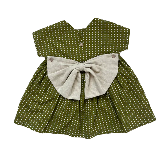 HELLO LUPO GREEN SQUARE DESIGN WAISTED FLARE DRESS [FINAL SALE] - Image 2