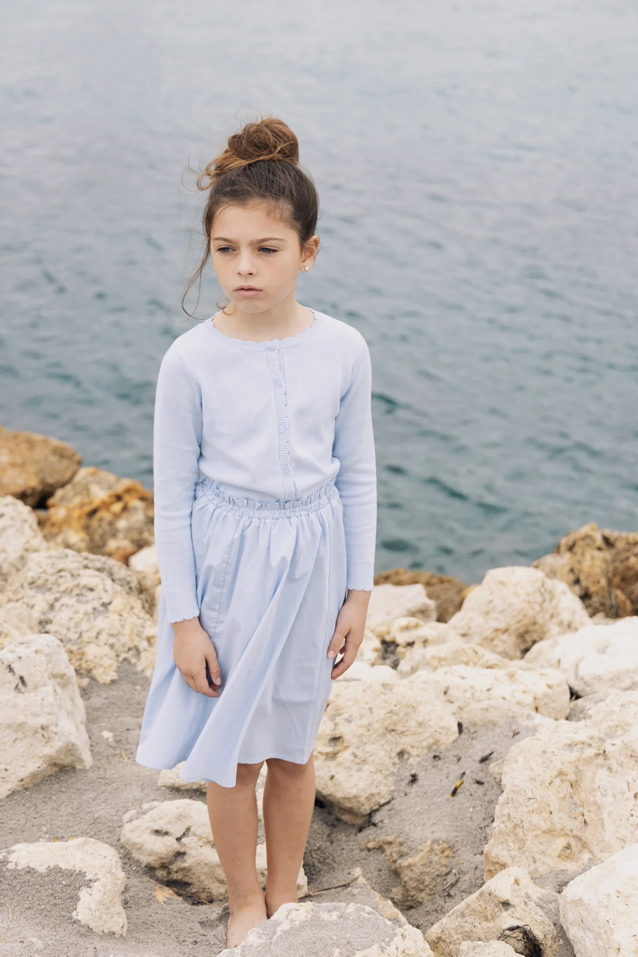 KIN & KIN LIGHT BLUE GATHERED BUTTON SKIRT [FINAL SALE] - Image 2