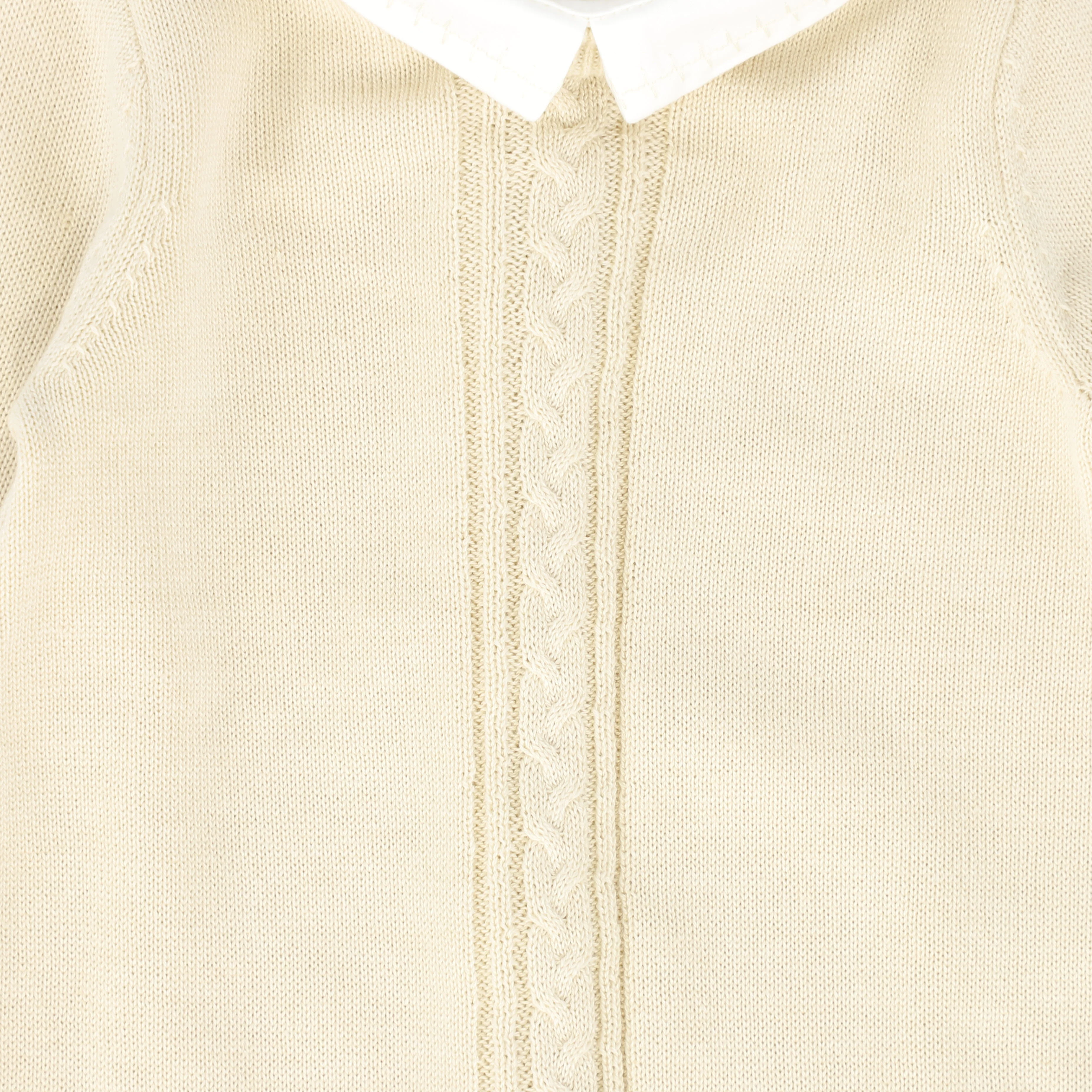 LE BOURDON BEIGE KNIT CABLE STRIPE COLLAR ROMPER [FINAL SALE] - Image 3