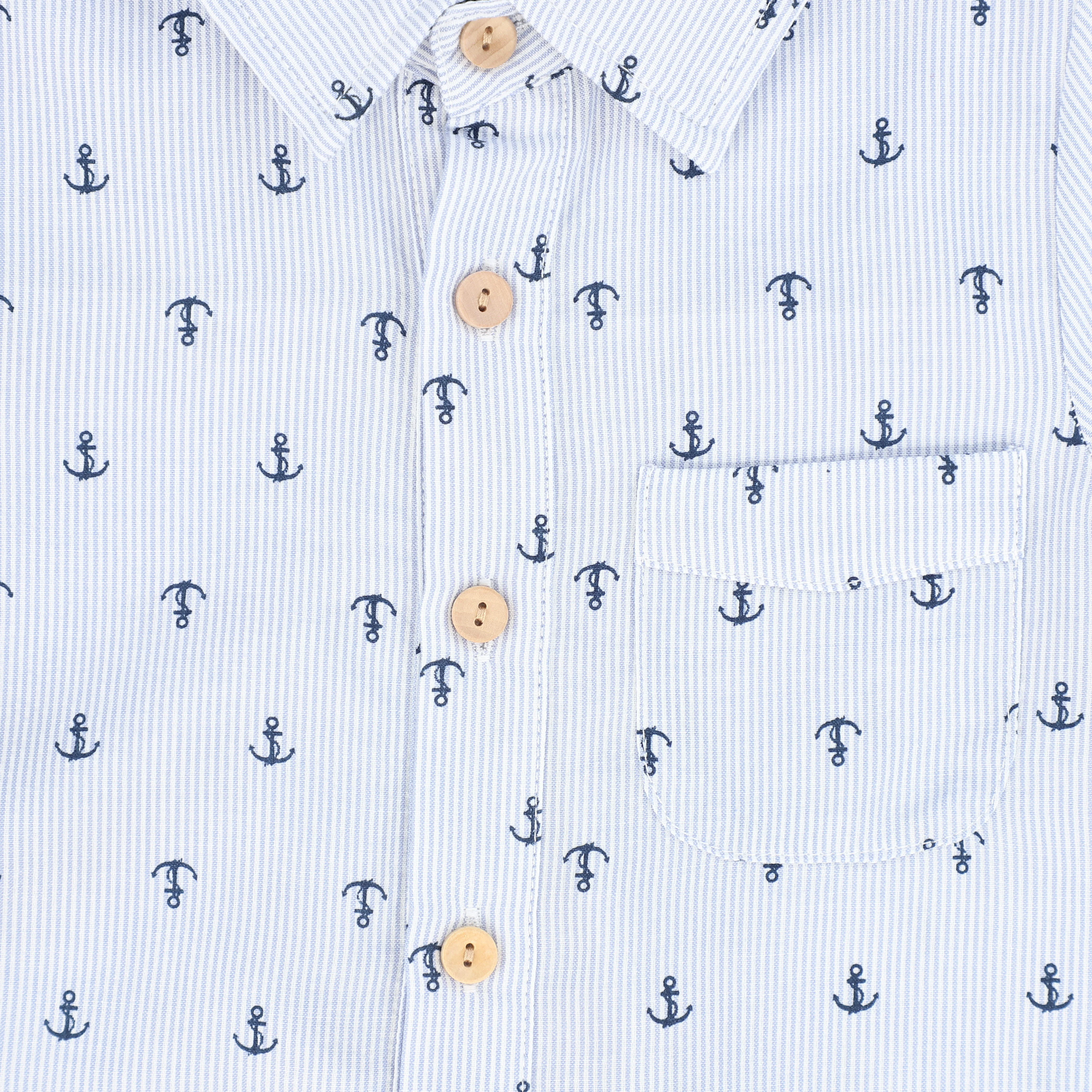 LE BOURDON BLUE ANCHOR PRINT SEERSUCKER BLOUSE [FINAL SALE] - Image 3