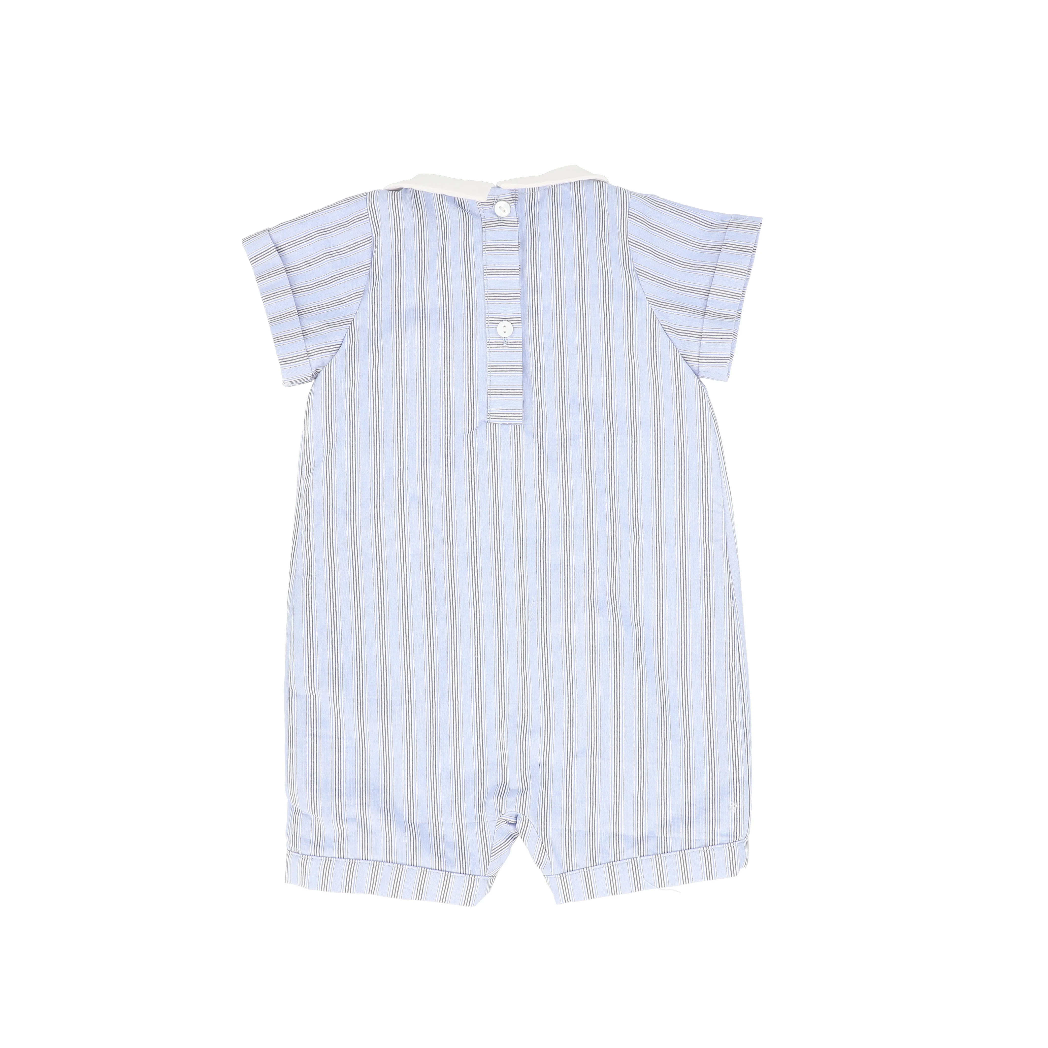 LE BOURDON BLUE DOUBLE STRIPE BUTTON PLEAT ROMPER [FINAL SALE] - Image 2