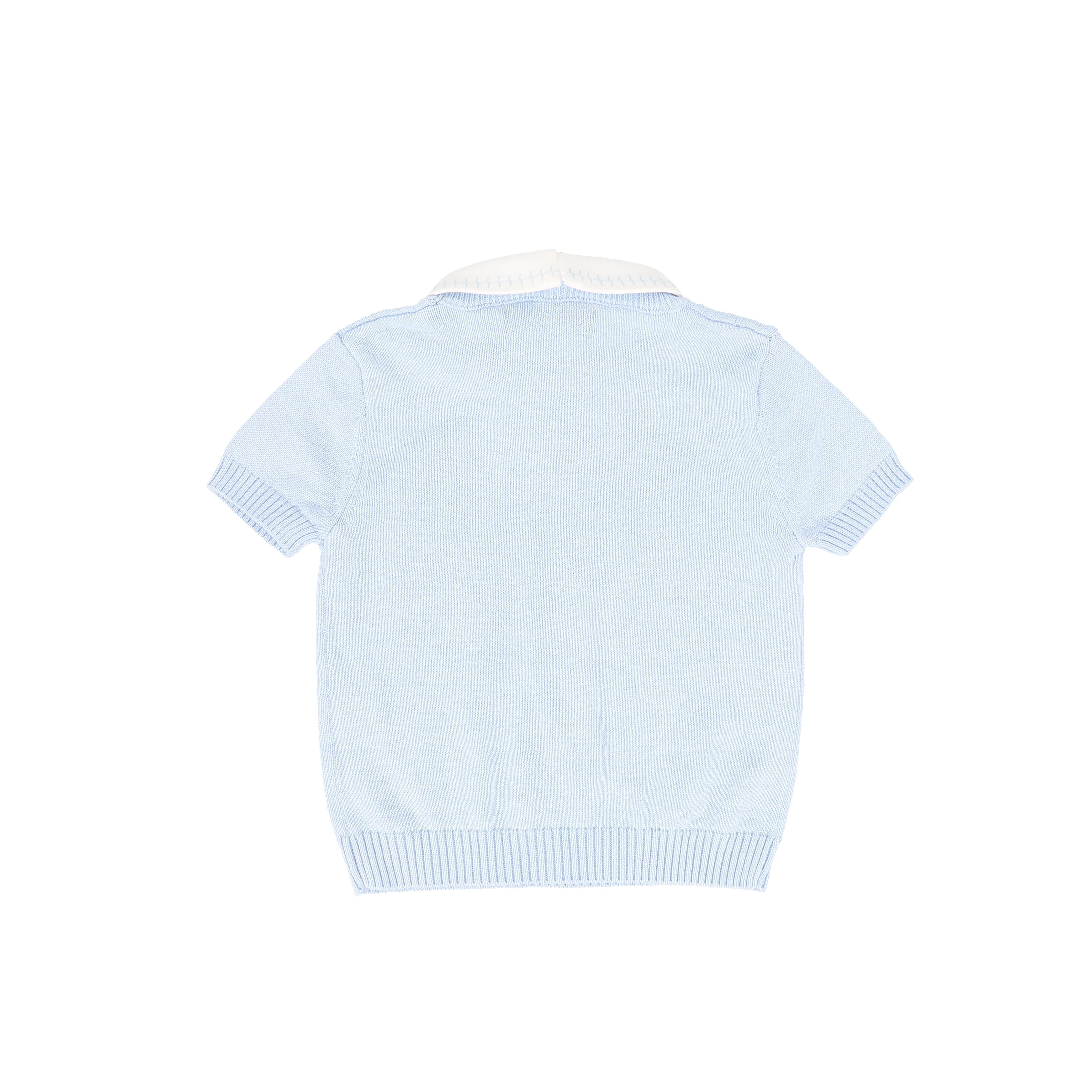 LE BOURDON BLUE KNIT CABLE STRIPE COLLAR SWEATER [FINAL SALE] - Image 2