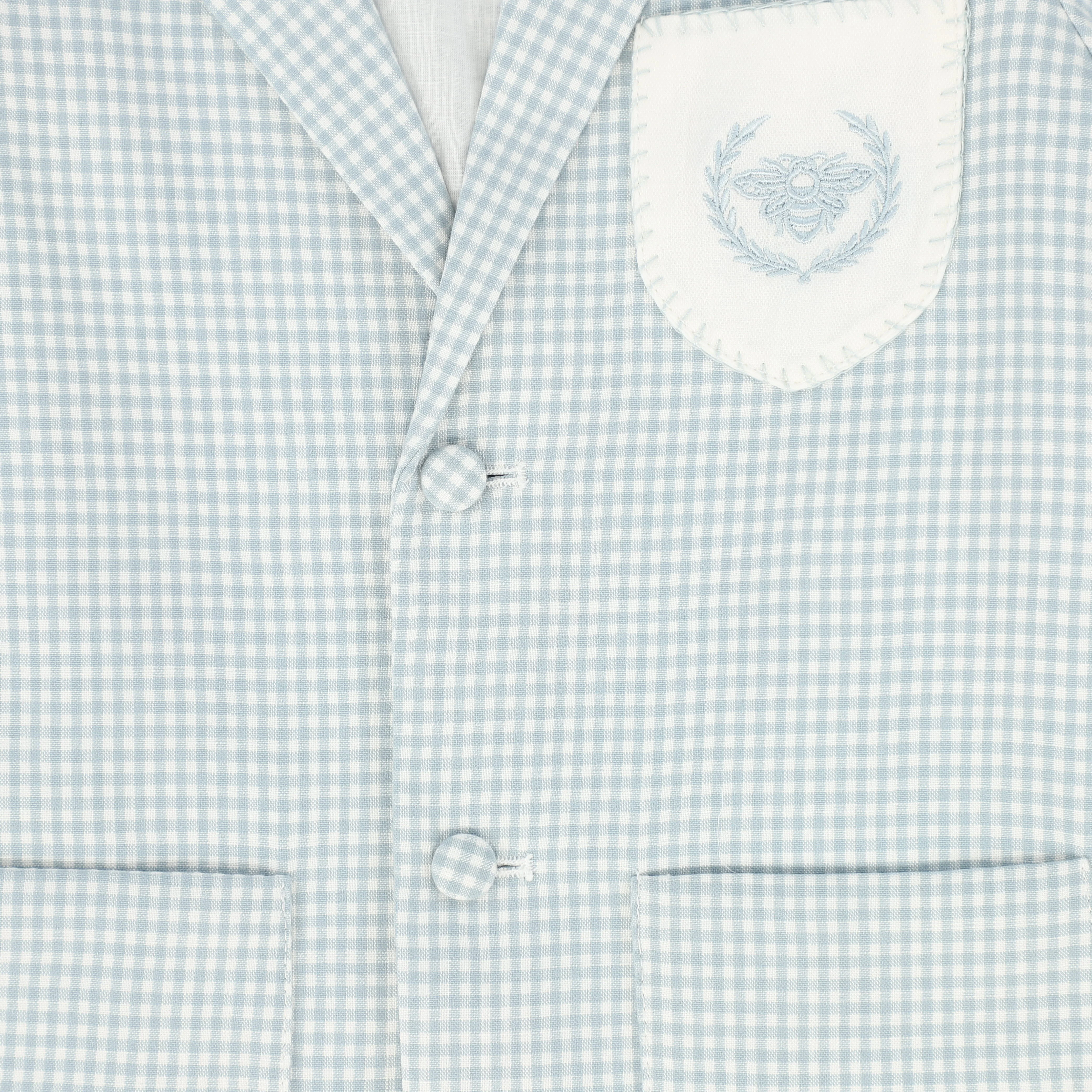 LE BOURDON BLUE LINEN EMBLEM POCKET BLAZER [FINAL SALE] - Image 3