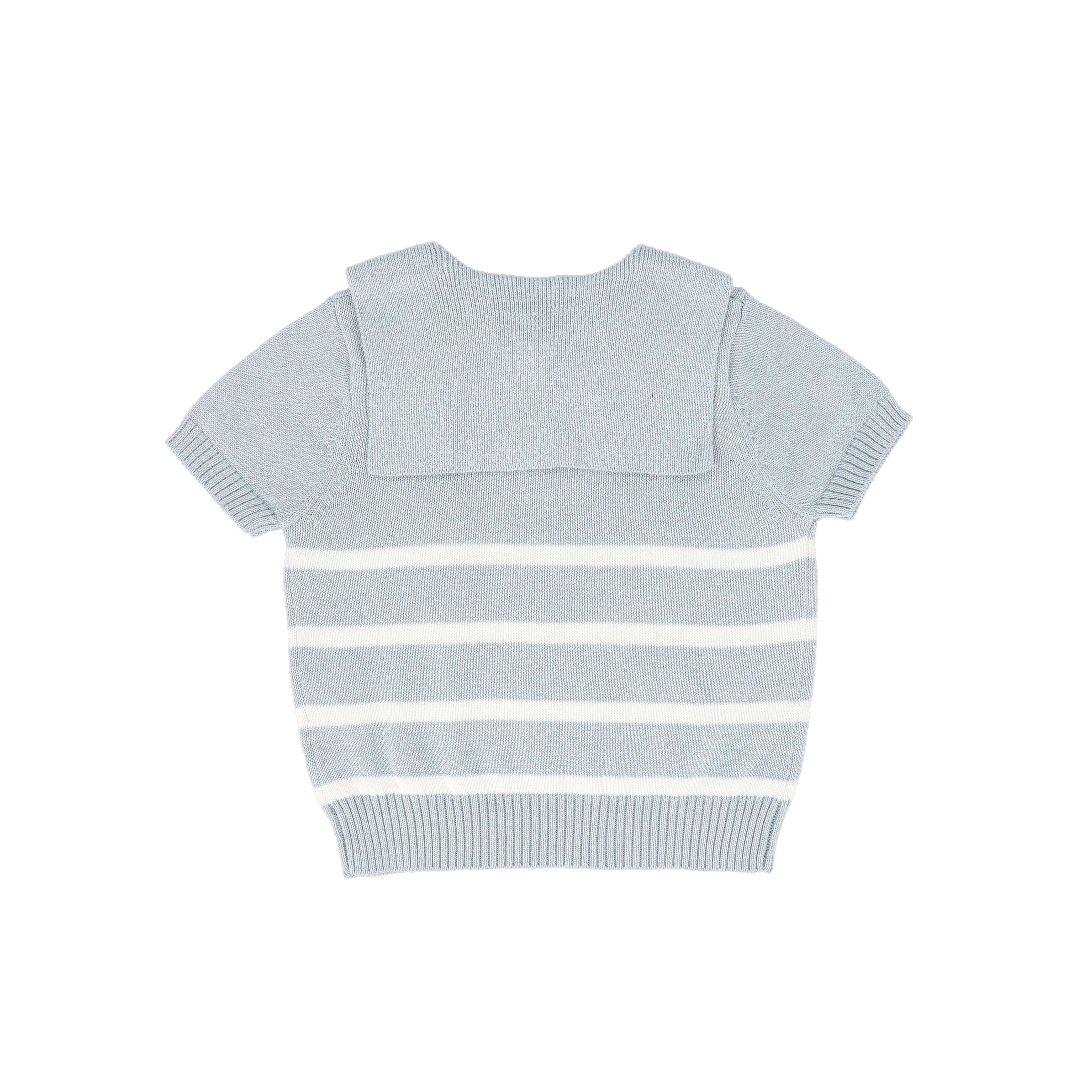 LE BOURDON DUSTY BLUE TRIM KNIT SS SWEATER [FINAL SALE] - Image 2