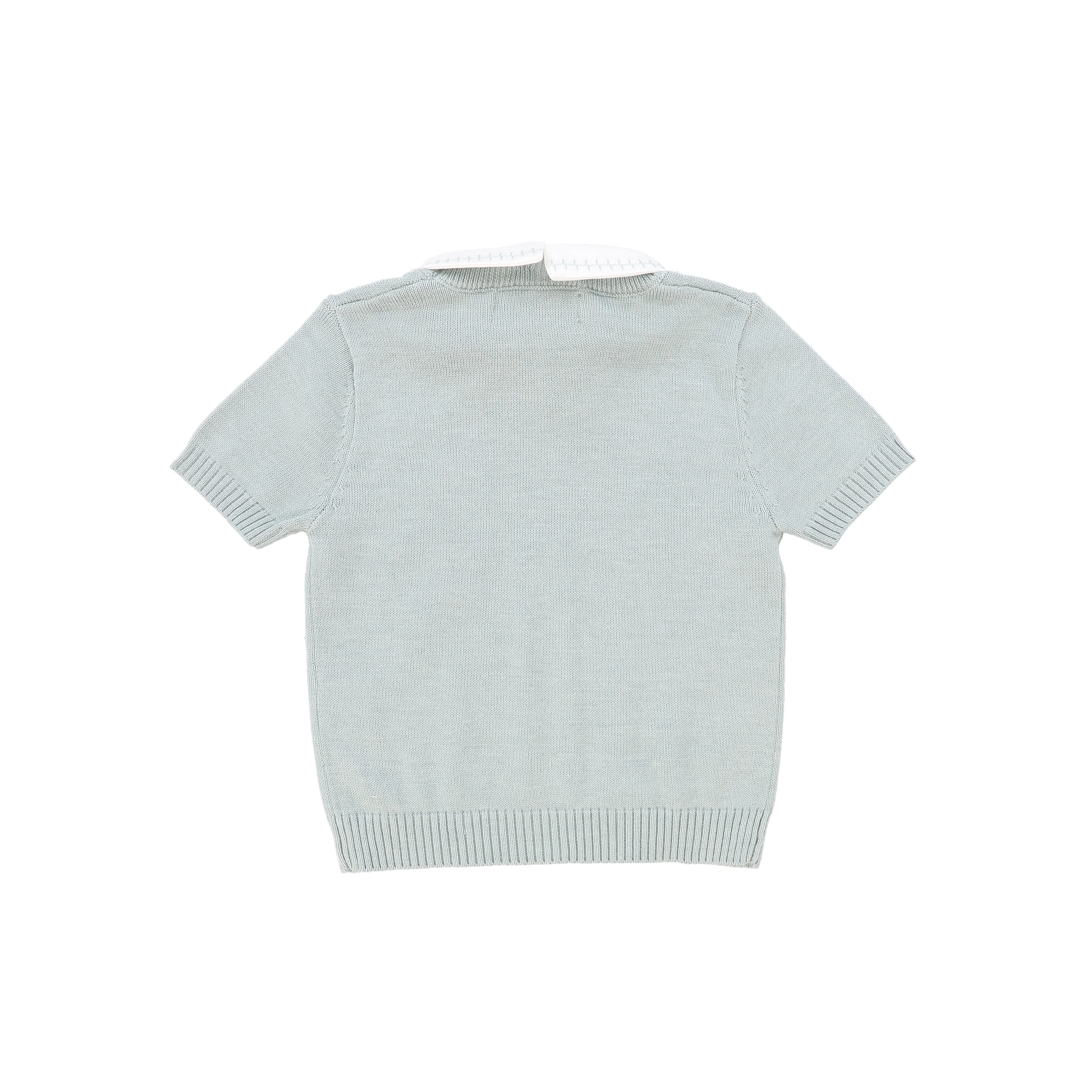 LE BOURDON GREEN KNIT CABLE STRIPE COLLAR SWEATER [FINAL SALE] - Image 2