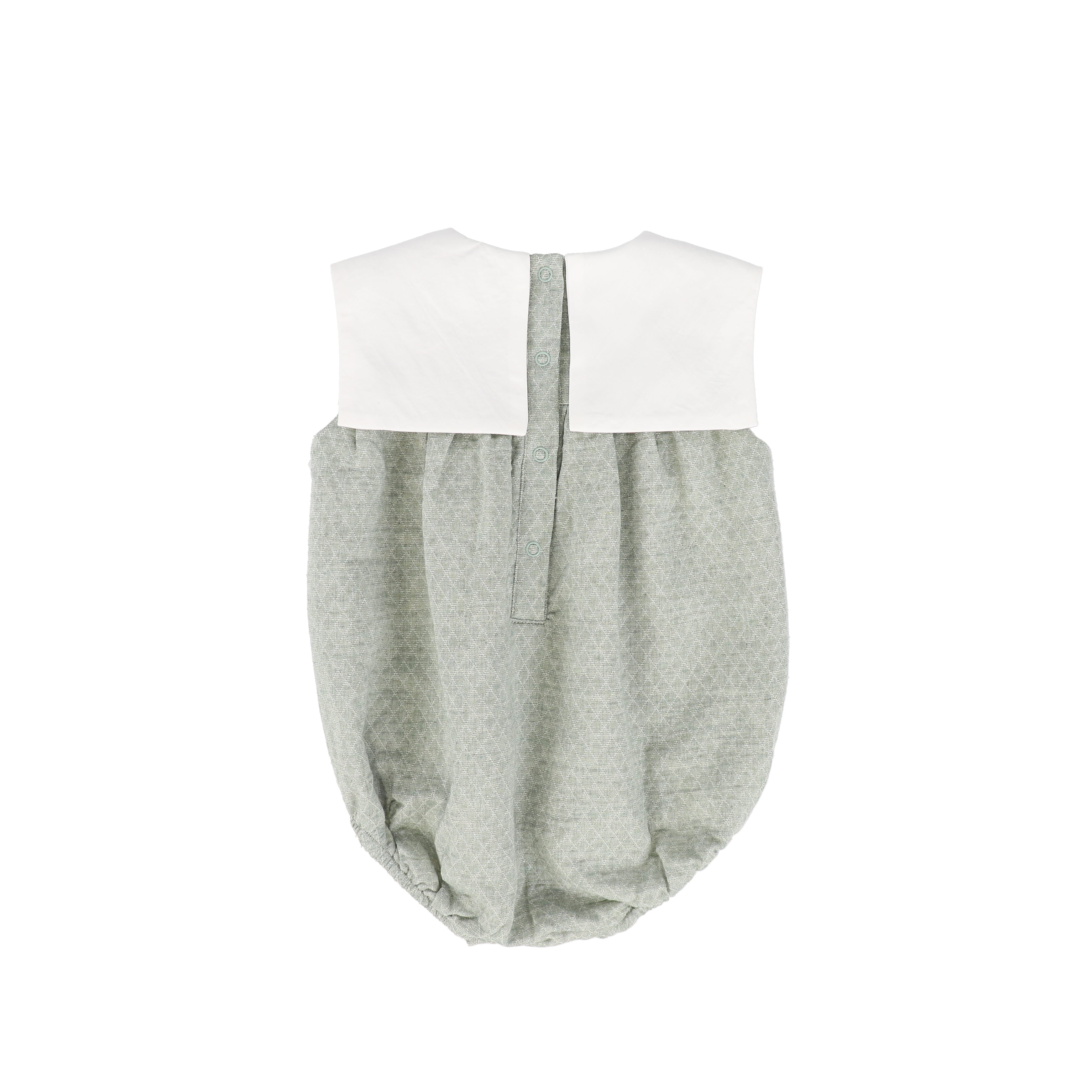 LE BOURDON GREEN TEXTURED COLLAR ROMPER [FINAL SALE] - Image 2